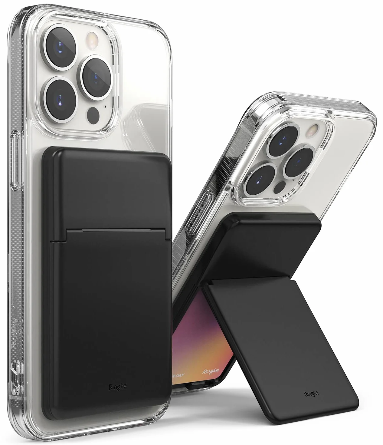 Ringke Stand Slot Card Holder, Porte-Cartes Adhésif avec 3M Sticker Noir