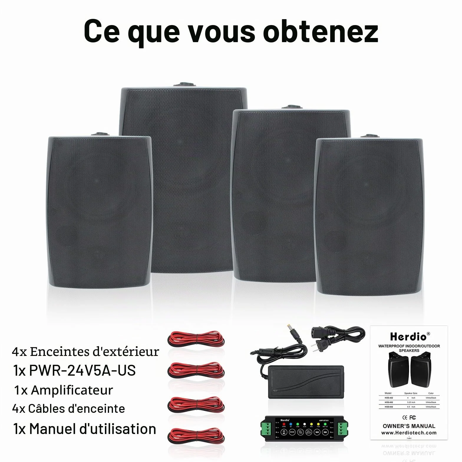 Herdio 6,5 Pouces 800 W Haut-parleurs Bluetooth d'extérieur, filaires étanches avec amplificateur Multifonctionnel, Haut-parleurs muraux pour terrasse, Piscine, Jardin (Noir)