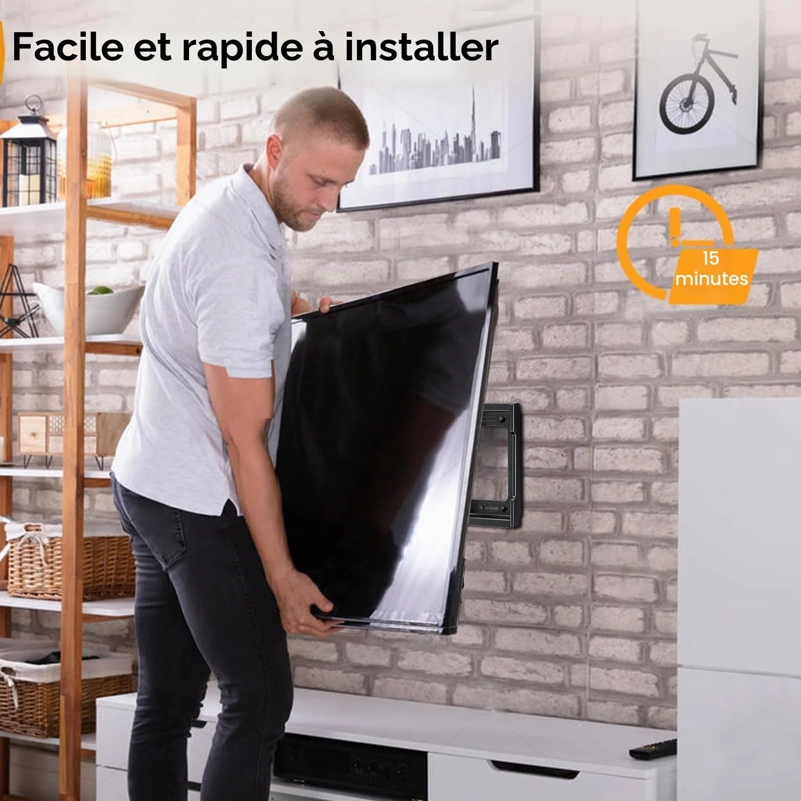 Perlegear Support Mural TV Inclinable pour LED, LCD, OLED, TV à Écran Plat de 26 à 65 Pouces, VESA Max 400×400 mm Capacité Max 45 kg