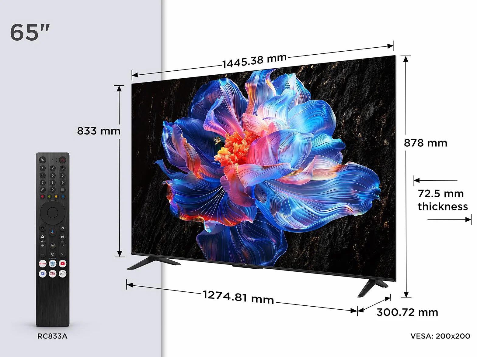 TCL 65V6C 65 Pouces Smart TV 4K HDR Direct LED Google TV Dolby Audio Motion Clarity