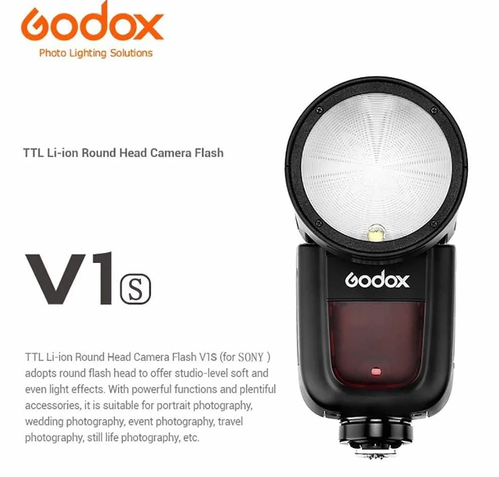 Godox V1-S Flash de Tête Ronde 2.4G sans Fil TTL 1/8000 HSS Batterie li-ION de 2600mAh Puissance de 76Ws Speedlite pour Sony Caméra