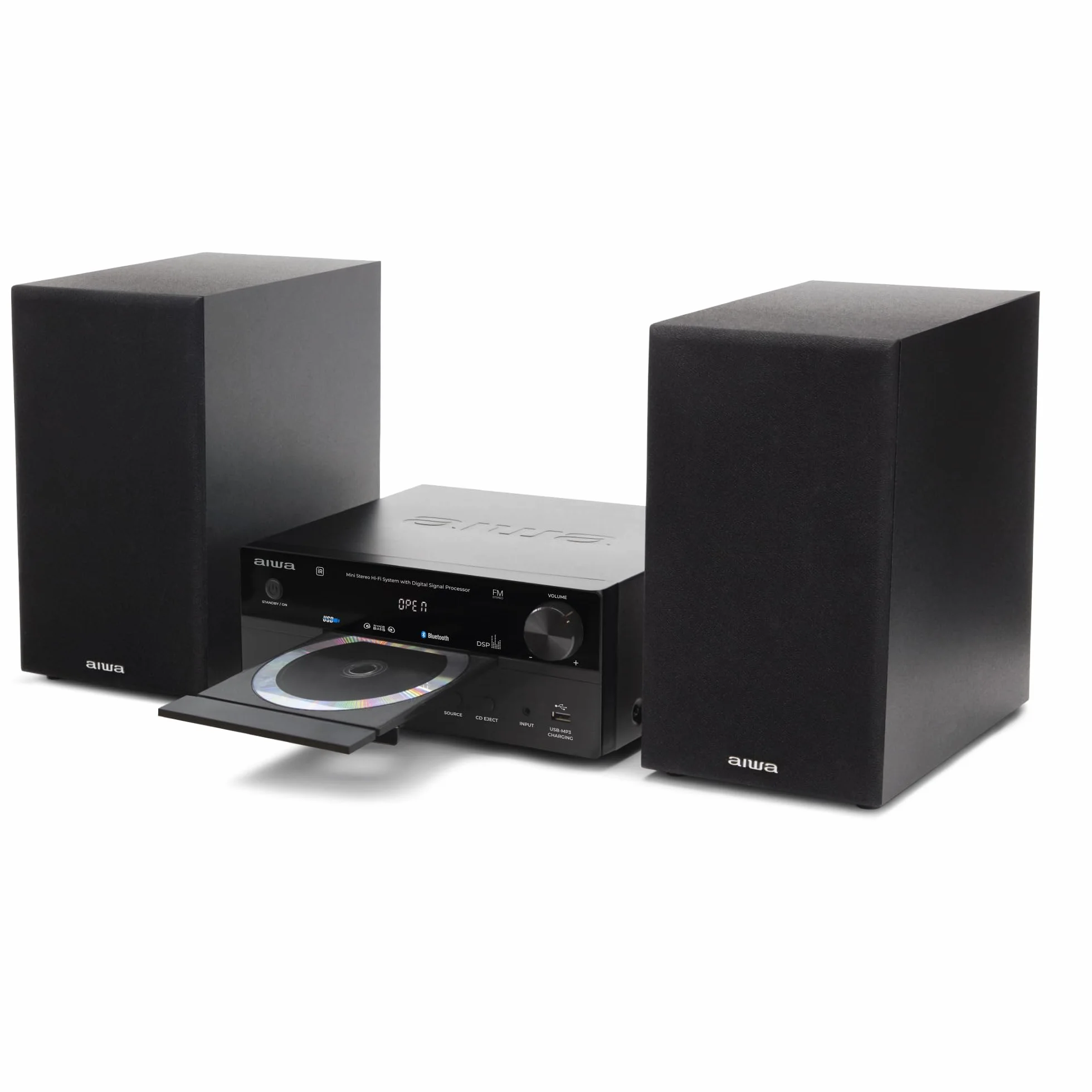 AIWA MSBTU-550 Mini Stereo-HiFi-System, 50 W RMS, mit Bluetooth 5.0, CD/MP3, USB (Wiedergabe und Laden), FM-PLL-Radio, AUX RCA/3,5 mm, Hyperbass, DSP, Schwarz