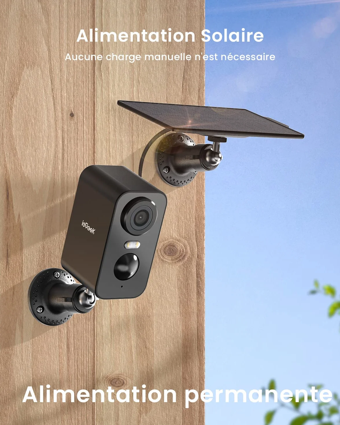 ieGeek 2K Camera Surveillance WiFi Exterieure sans Fil Solaire, Caméra Batterie, Vision Nocturne Couleur, AI & PIR Détection Mouvement, Audio Bidirectionnel, Étanche IP65, Alexa, ZS-GX3S, Noir