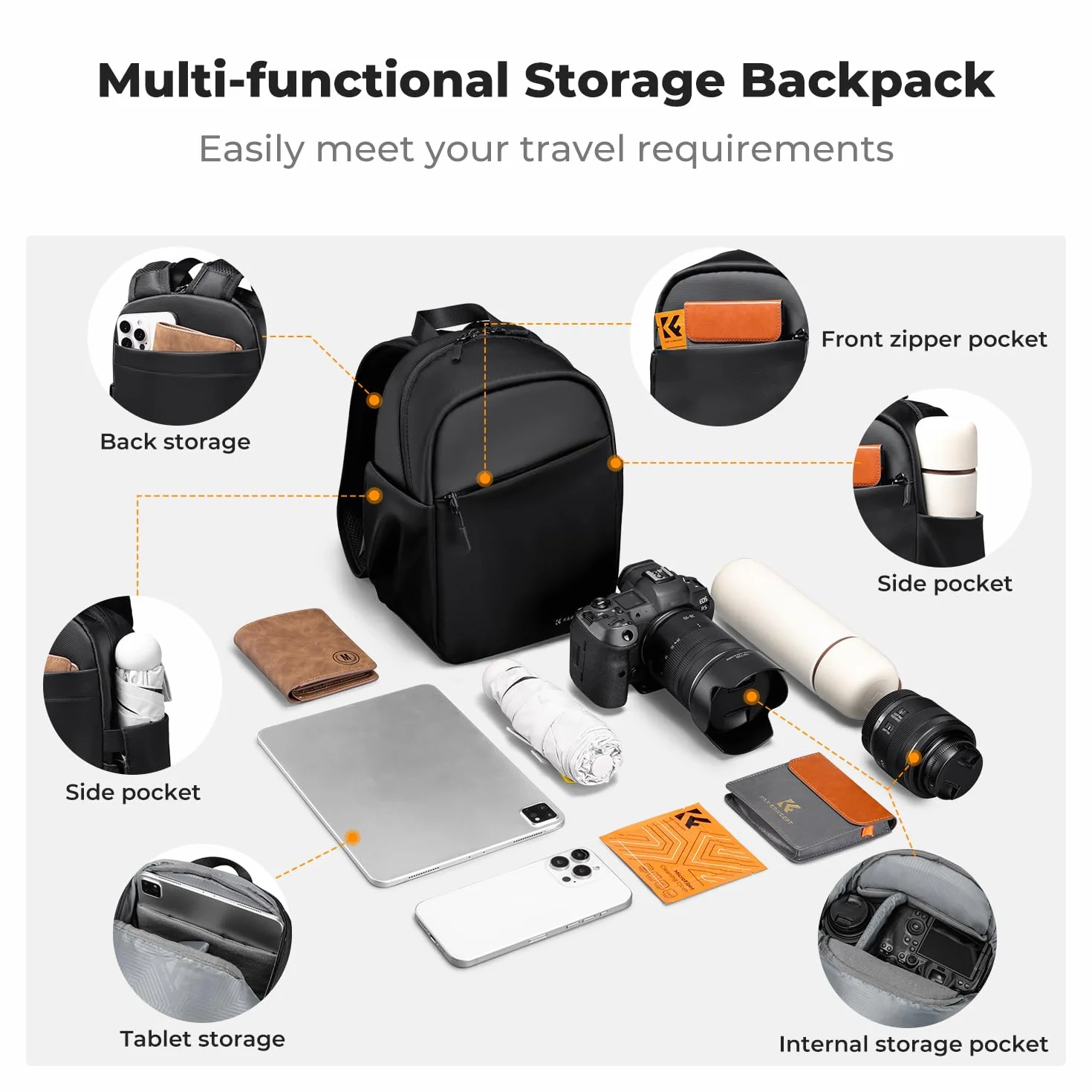 K&F CONCEPT Sac à dos pour appareil photo, petit sac à dos photo compact sacoche de protection épaisse pour appareil photo, résistante à l'eau, compatible avec un appareil photo, tablette 9,7 pouces