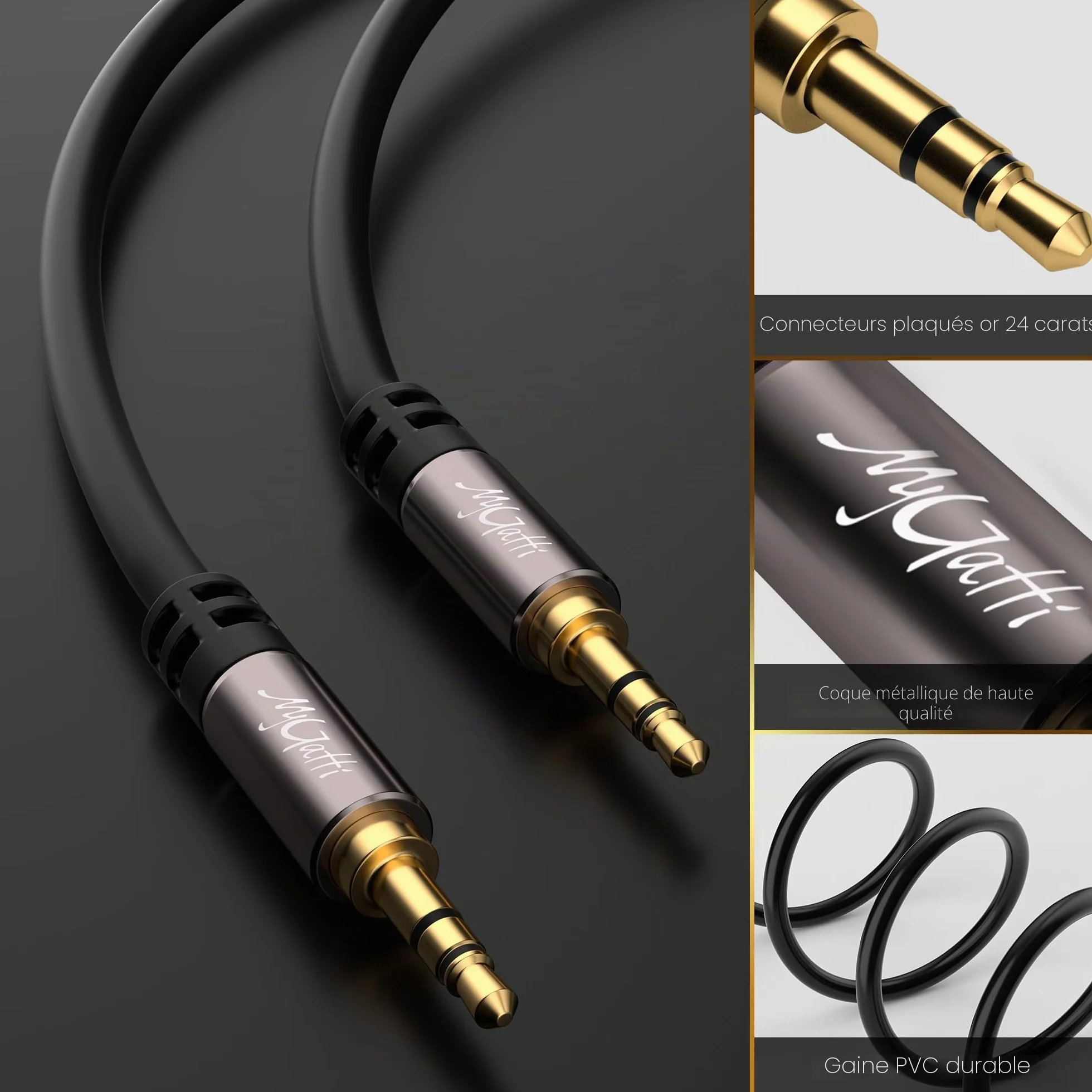 5m Câble auxiliaire jack 3,5 mm,Câble jack audio stéréo,pour voiture, écouteurs, téléphone portable, tablettes, haut-parleurs, lecteurs MP3/MP4, etc.avec 5 serre-câbles