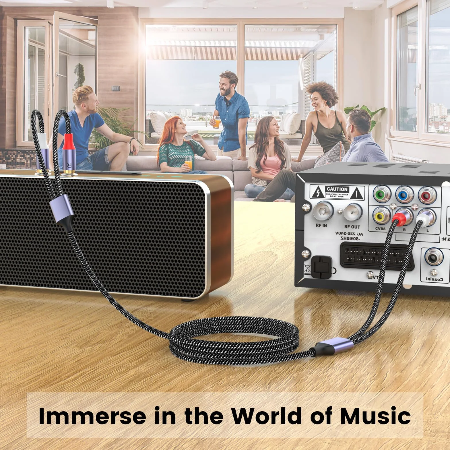 MOSWAG Câble Stéréo RCA Mâle vers Mâle 1m, Plaqué Or 24 Carats Nylon Tressé pour Audio Home Cinéma HDTV