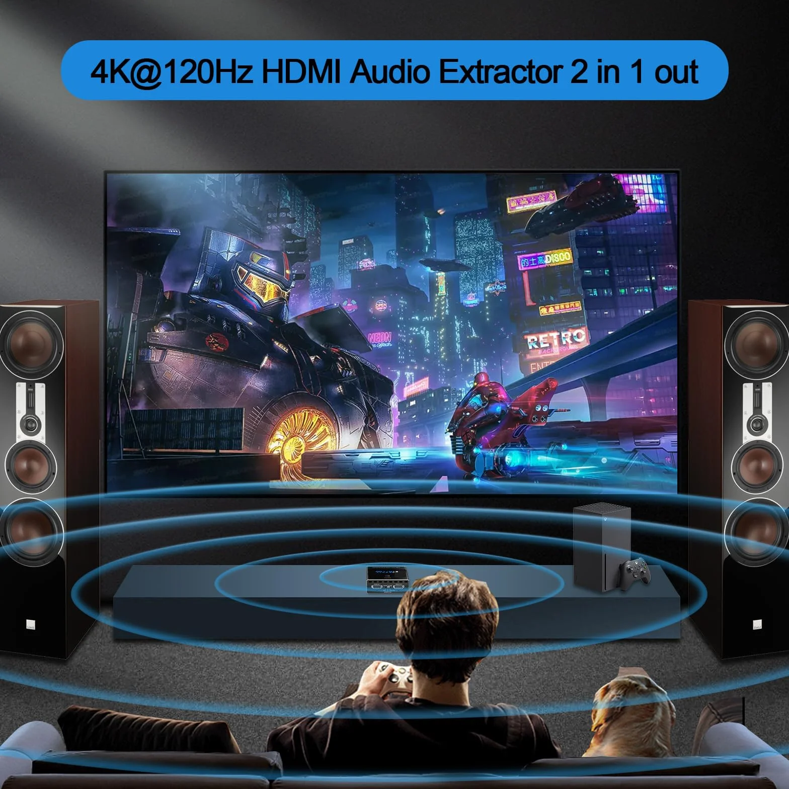 Extracteur HDMI 2.1 Switch 2 Entrées 1 Sortie 4K 120Hz VRR ALLM HDCP2.3 HDR10 SPDIF PS5 XBOX