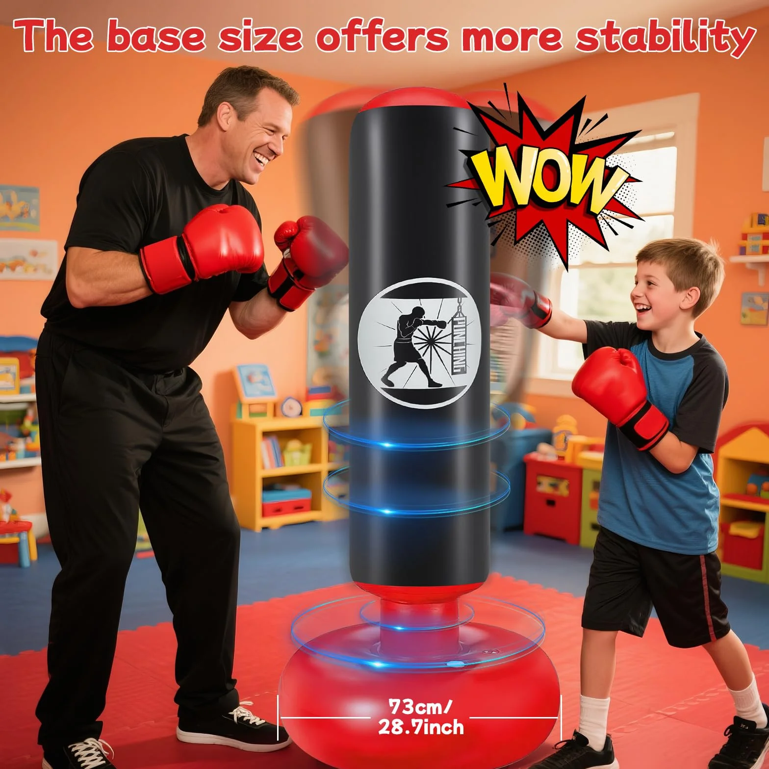 Ninonly Sac de Boxe Enfant 160cm Gonflable avec Pompe et Gants, Set Punching Ball Cadeau 3-12 Ans