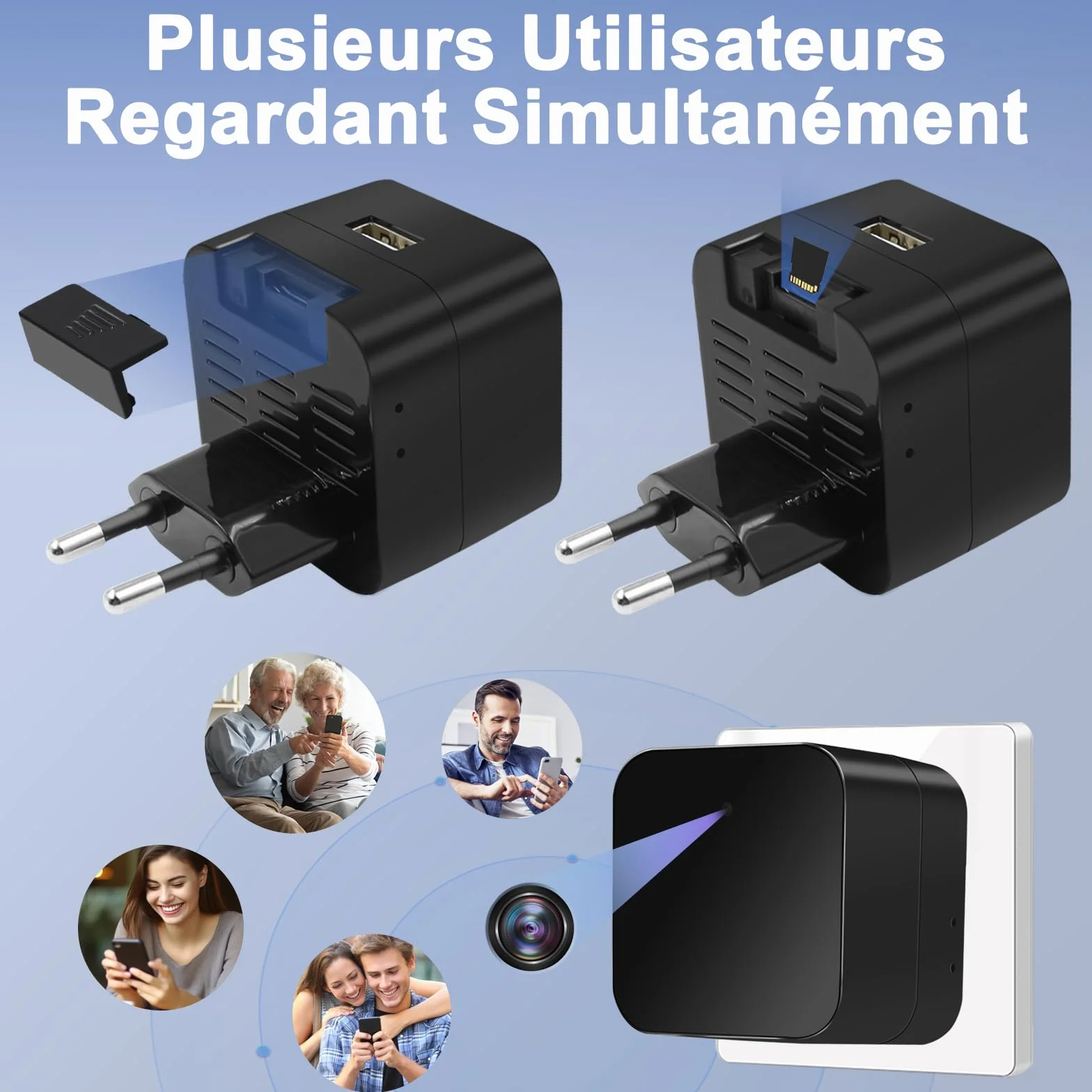 Caméra Espion WiFi 5G Cachée dans Chargeur USB Mini 1080P Détection Mouvement Enregistrement Boucle Visionnage à Distance Normes Européennes