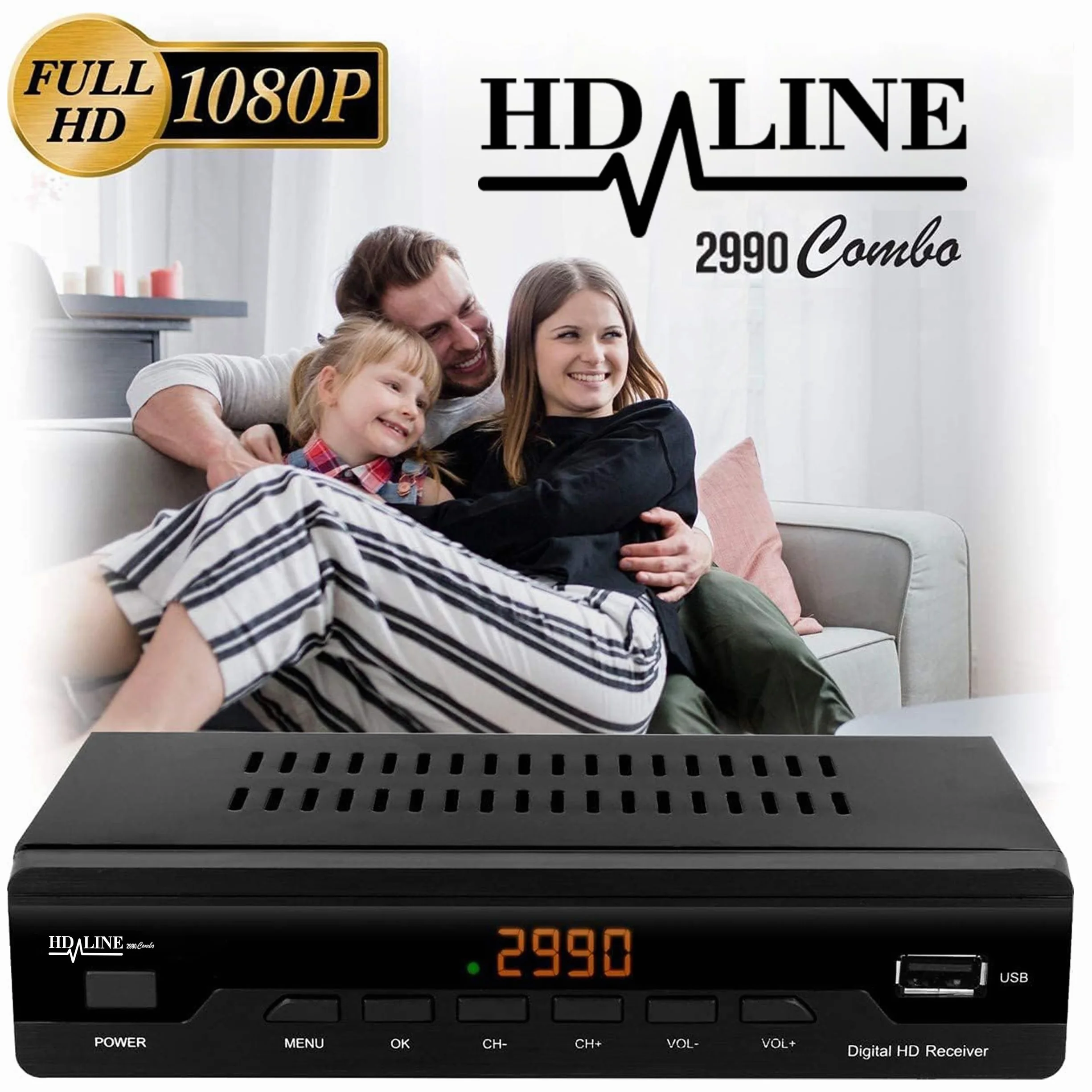 hd-line Récepteur de câble récepteur pour télévision numérique par câble 2990 Combo DVB-C (HDTV, DVB-C/C2, DVB-T/T2, HDMI, Péritel, USB 2.0, Wi-FI en Option) + câble HDMI Noir