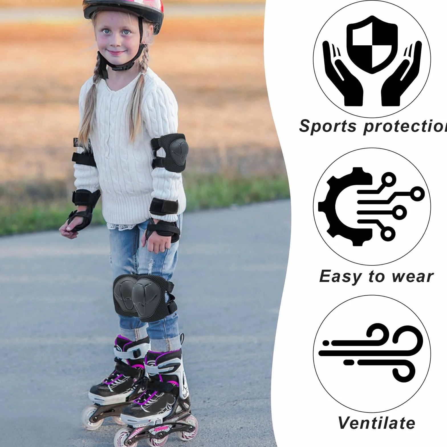 Protection Velo Enfant 3 ans Genouillères pour Enfants Ensemble de Protection Patins à Roulettes Coudières Protège-Poignets Noir