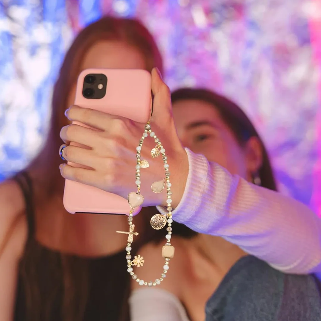 Cordon de téléphone Portable avec Bijou et dragonne en Cristal Beige Anti-Perte - étui Pendentif chaîne, 1 pièce.
