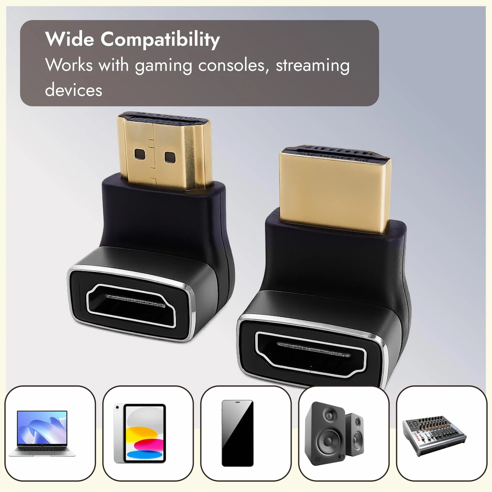 2 Pièces Adaptateur HDMI Coudé 8K, câble HDMI 2.1 et Rallonge HDMI Male Femelle, Coudé 90° et 270°, Connecteur Angle Droit Plaqué Or, Compatible TV, Moniteur, Laptop, Console, Prise HD MI Fiable