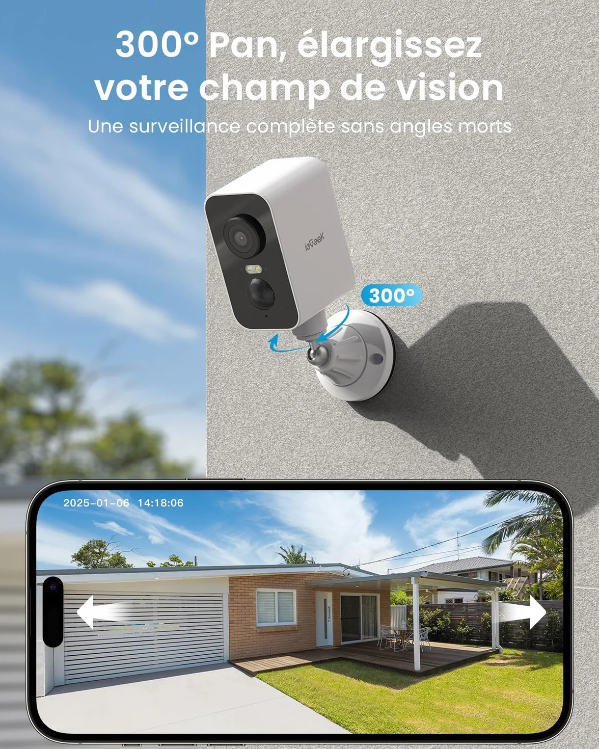 ieGeek 2K Base Magnétique Camera Surveillance WiFi Exterieure sans Fil Batterie, Camera Extérieure/Intérieure, Vision Nocturne Couleur, Détection de Mouvement PIR, Sirène d'alarme, Étanche IP65