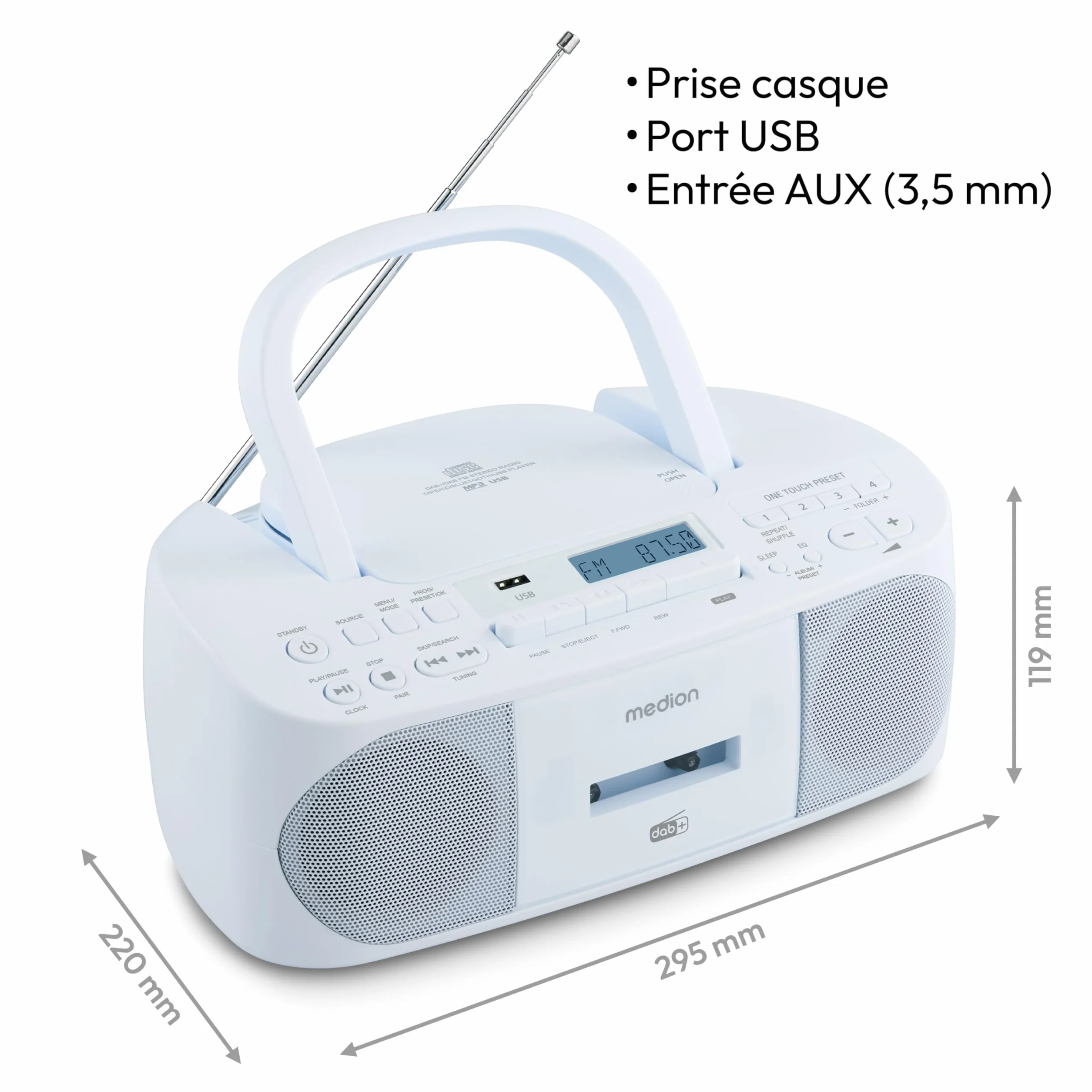 MEDION DRX-1 Plus Boombox Radio Portable DAB+ FM Bluetooth Lecteur CD MP3 Cassette Bleu