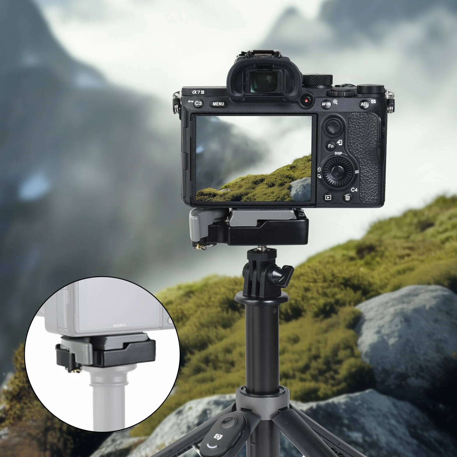 UTEBIT Plateau Rapide Tête de Trépied avec Adaptateur 1/4'' à 3/8'', Plateau de Dégagement Rapide Compatible avec Manfrotto 200PL-14 Plaque de Fixation Rapide pour Appareil Photo Gris