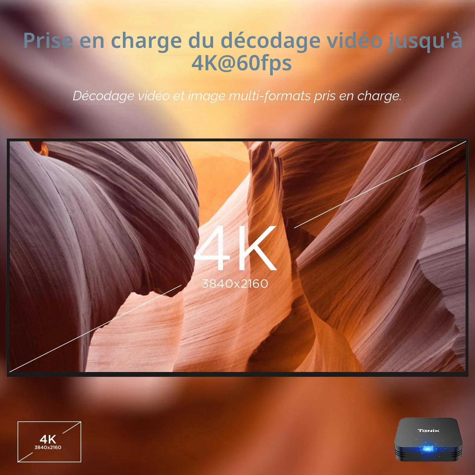 Android TV Box 10.0, Android Box 2 Go RAM 16 Go ROM, Allwinner H313 Quad-Core Arm Cortex A53, Support WiFi et USB 4K Smart Box TV