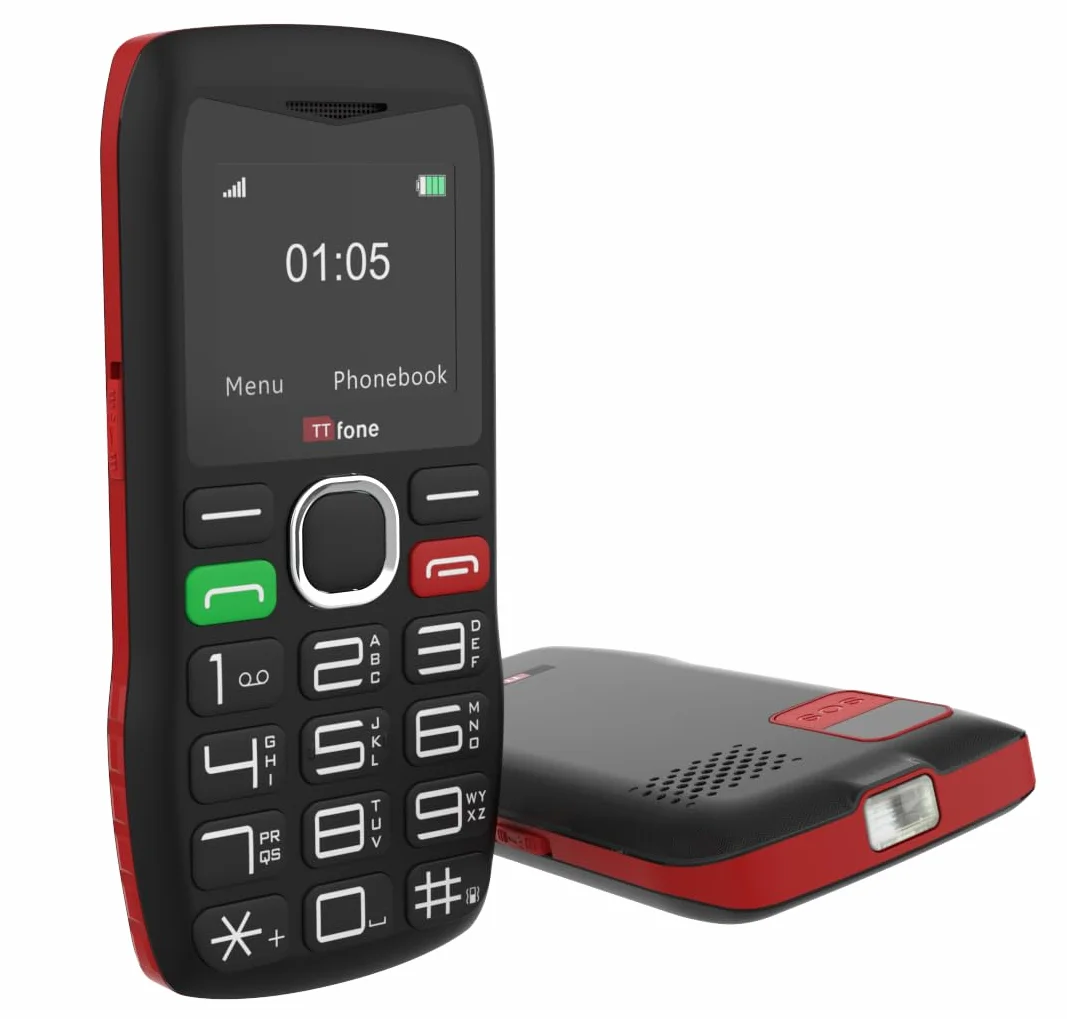 TTfone TT880 Téléphone Portable pour Personnes Âgées à Gros Boutons avec Bouton d'Aide d'Urgence, Rouge, Pay As You Go