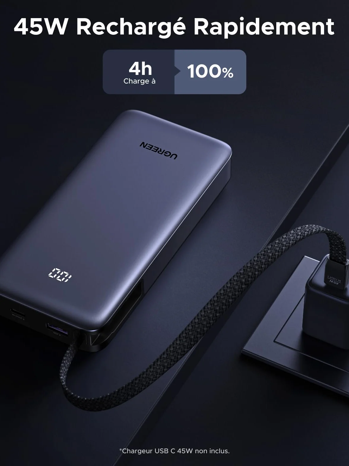 UGREEN Nexode 45W Power Bank 20000mAh PD3.0 USB C Câble Intégré Charge Rapide Portable pour iPhone 17 16 15 Galaxy S25 S24 MacBook