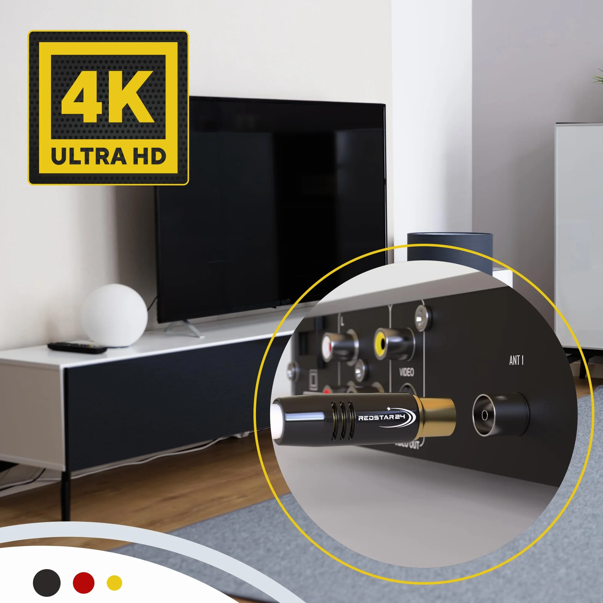 RedStar24 Câble d'Antenne 1,5m Noir - Mâle à Femelle 90° Coudé Coaxial - HDTV Premium pour Télévision par Câble | Compatible avec TV, Radio, DVB-T/T2, DVB-C, DAB