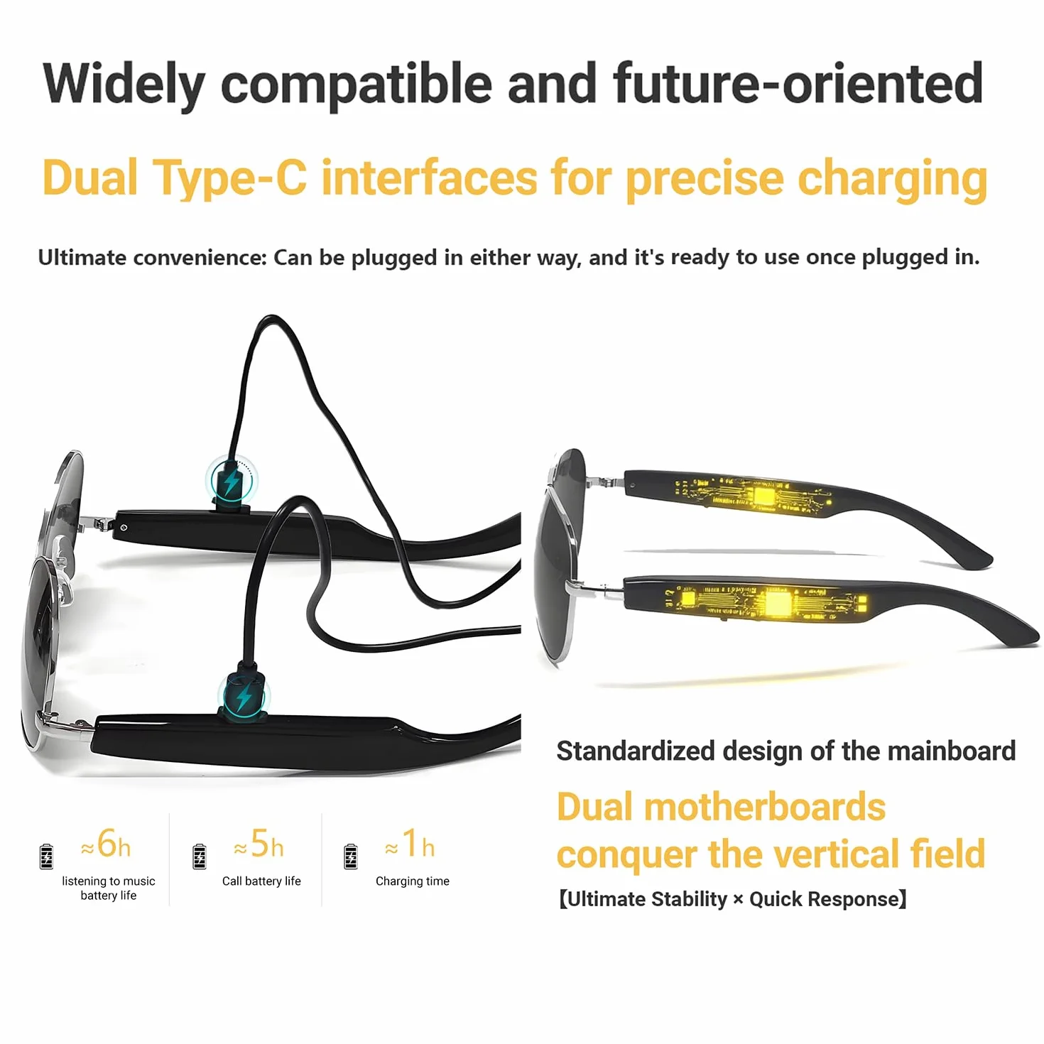 LONGLU Lunettes intelligentes, lunettes intelligentes AI avec application Hyper MZT – Traduction en temps réel de plus de 100 langues, photographie tactile, protection UV400 et Bluetooth 5.4 (marron)