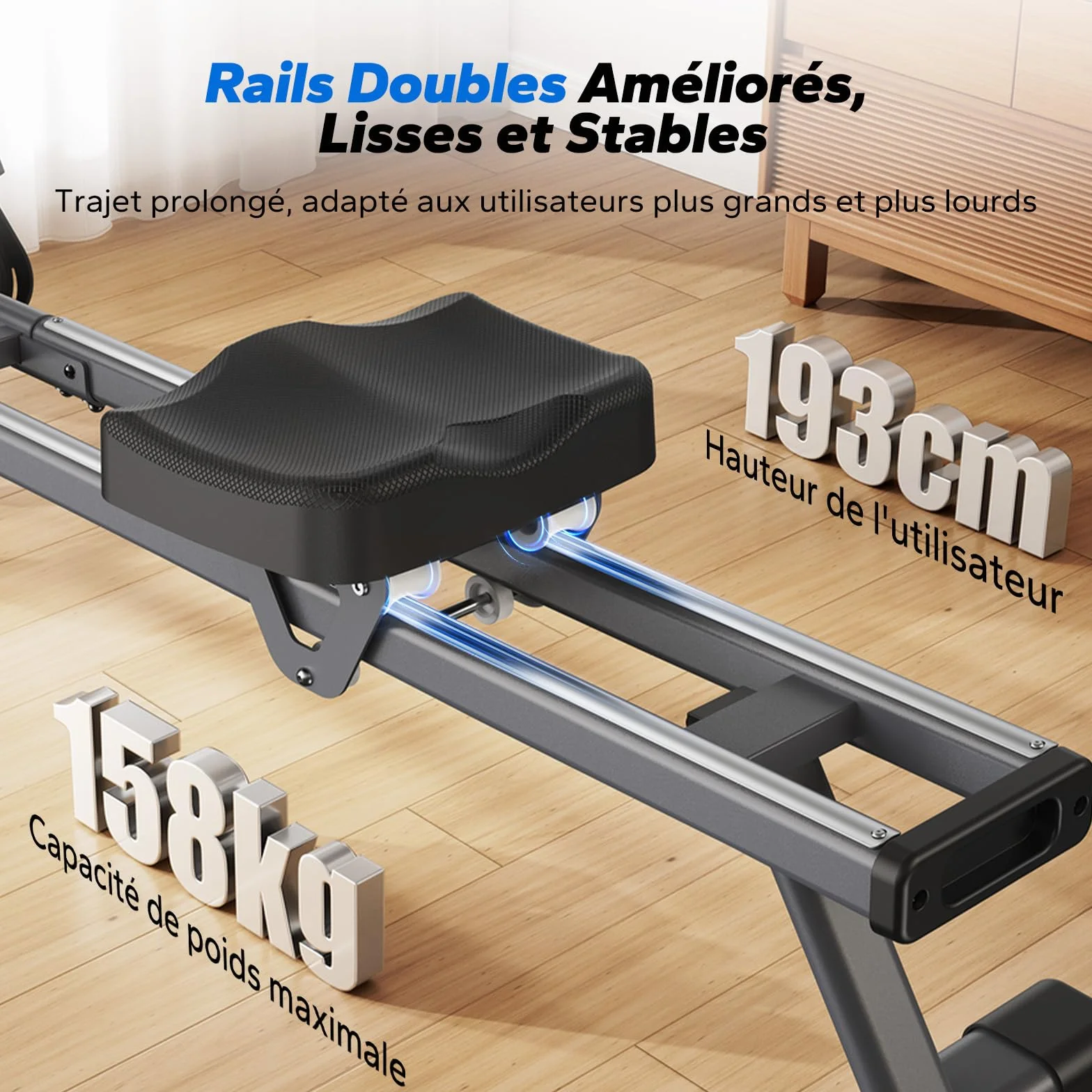 MERACH Rameur Magnétique Silencieux 16 Niveaux de Résistance Rails Doubles