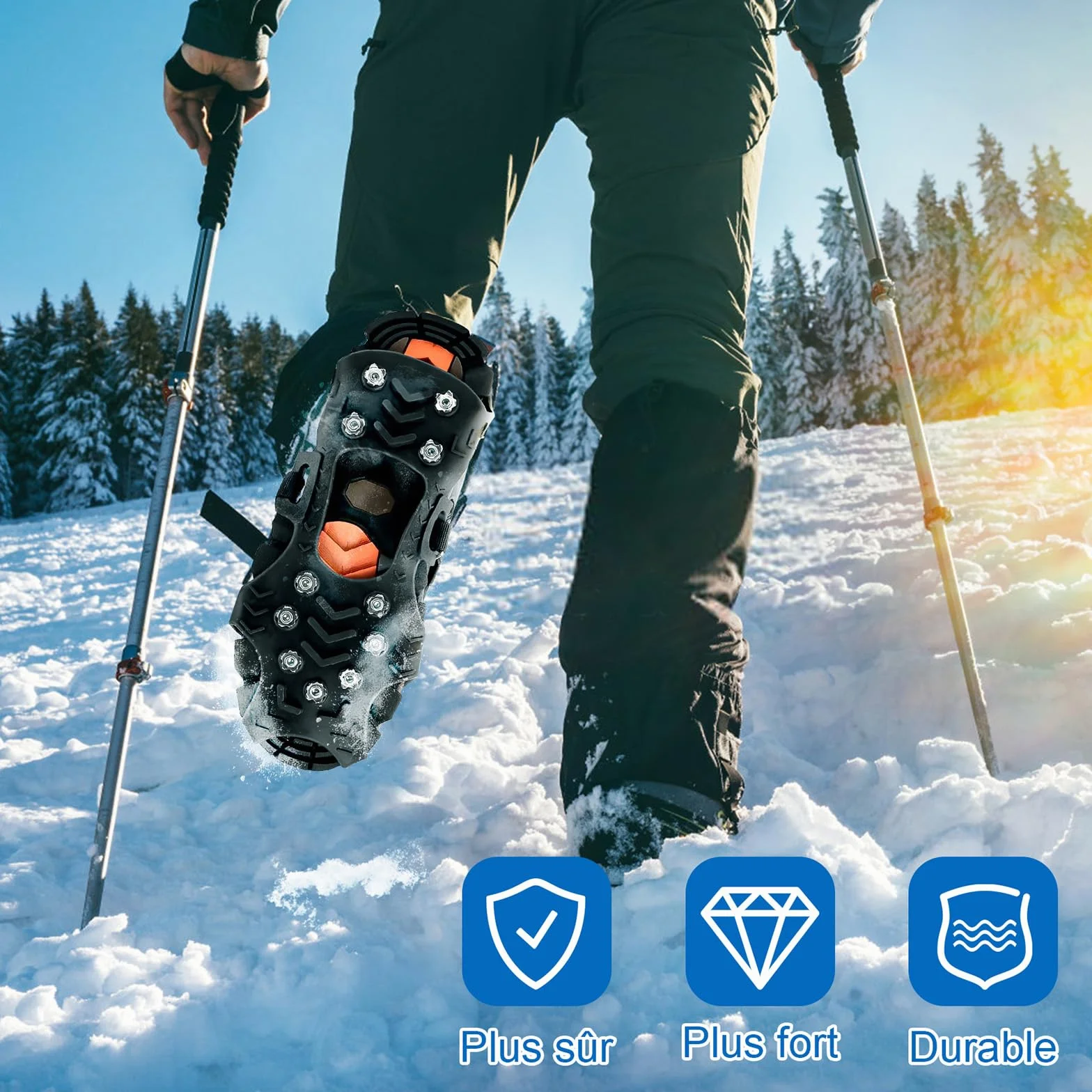 Crampons Chaussures Anti Verglas Neige et Glace Traction Antidérapant Universelles pour Hiver Randonnée Pêche