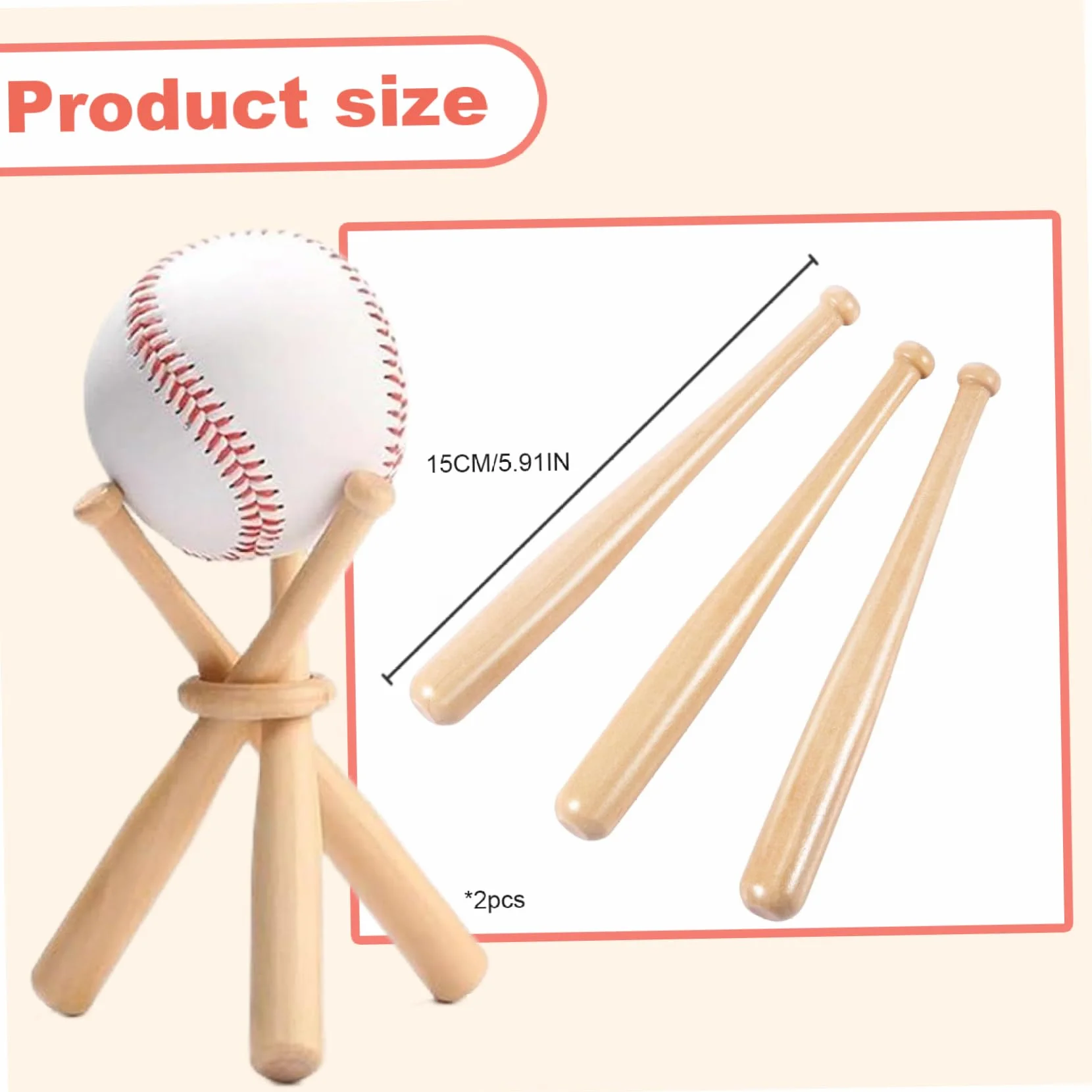 Présentoir de Baseball en Bois en Forme Chauve-Souris 2 Supports pour Ballon Support Bureau Décoratif