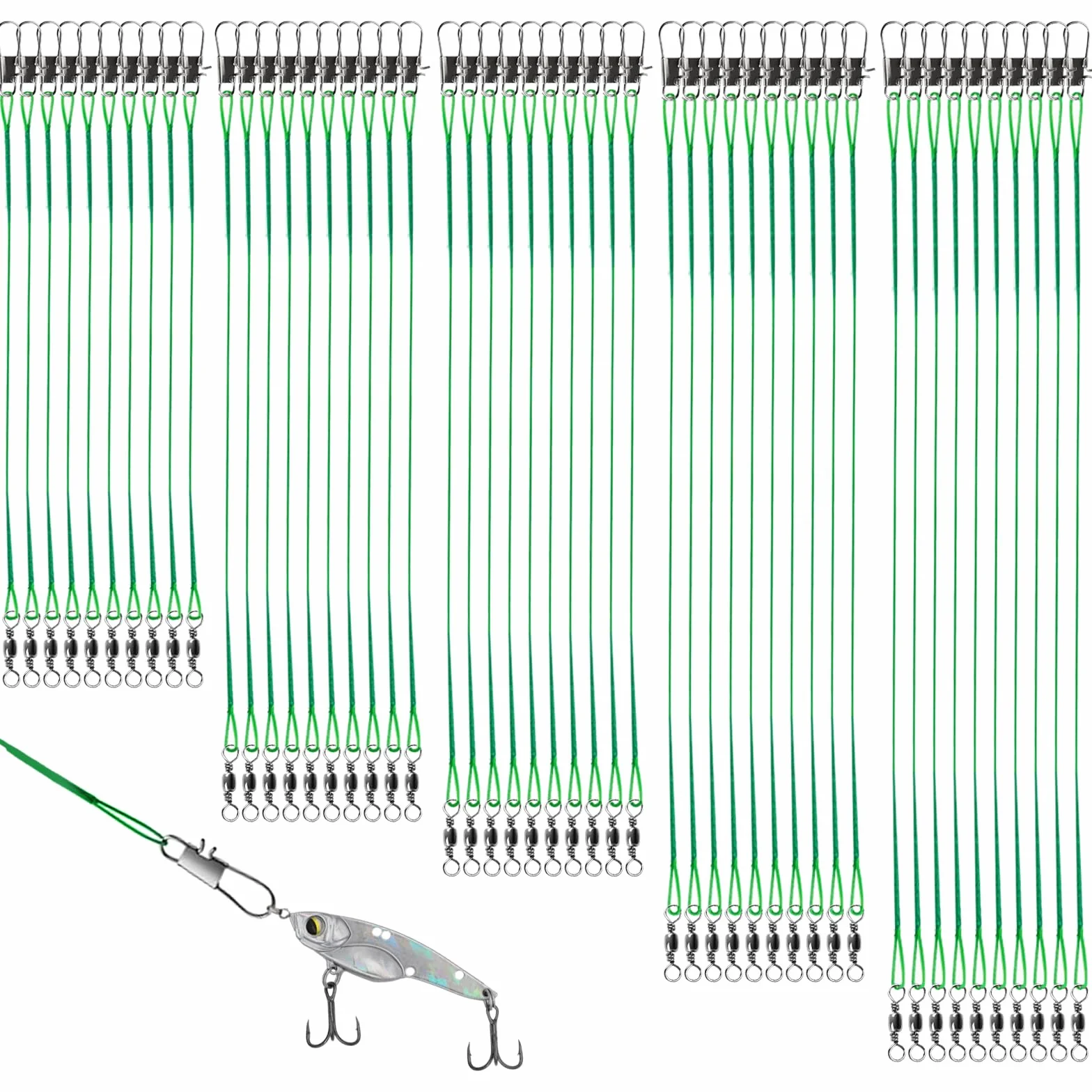Lot de 100 Bas de Ligne Acier Brochet 10-30cm Inoxydable avec émerillon et Mousqueton pour Eau Salée et Douce