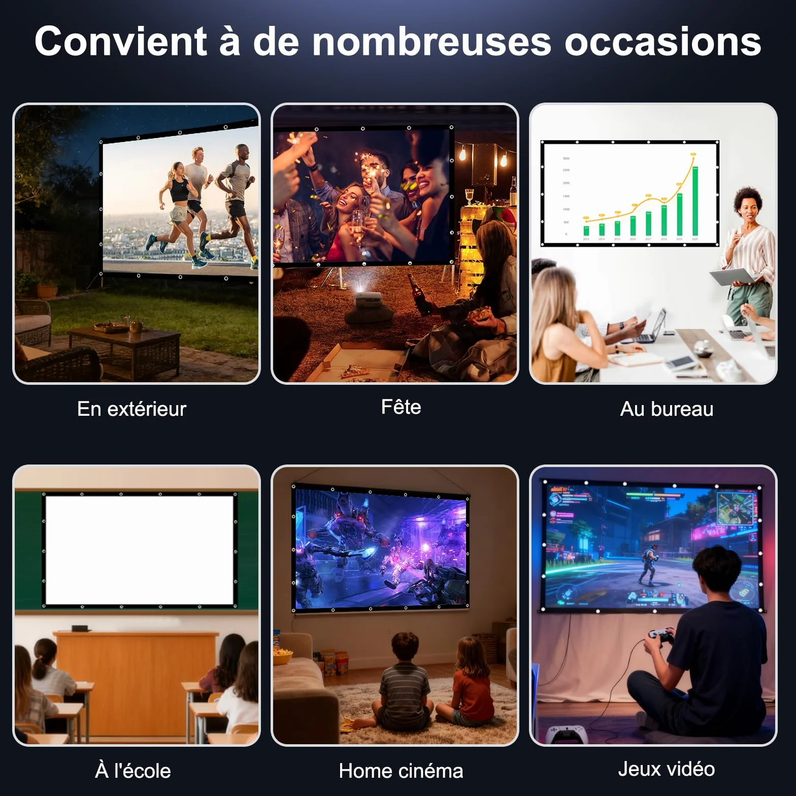 HOPFROG 100 Pouces Écran de Projection Portable Tissu Soie Lavable Antirides 16:9 4K HD Pliable Camping Extérieur Cinéma Maison
