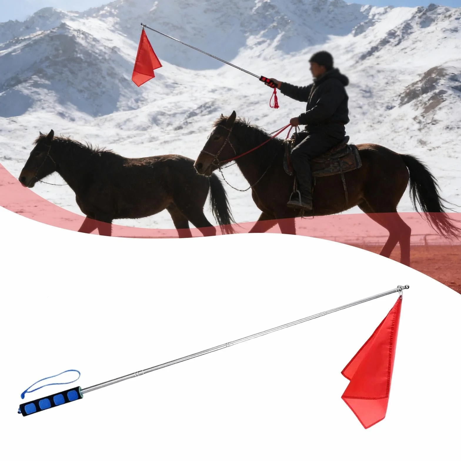 Almencla Drapeau d'Entraînement pour Chevaux, Tige Télescopique, Support Flexible, Matériau Indéchirable, Signalisation Couleur Vive