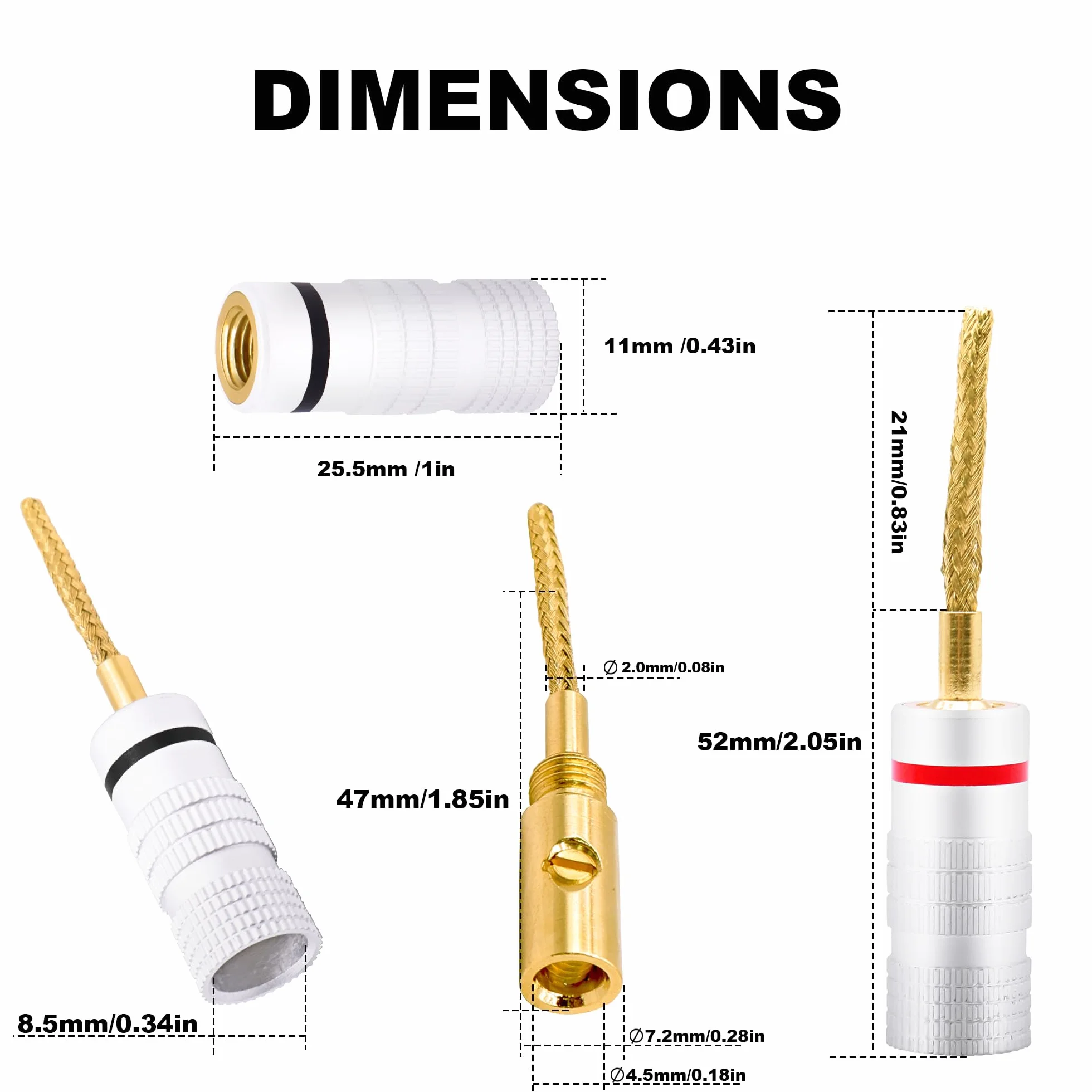 Flex Pin Banana Lot de 8 connecteurs tressés plaqués or 2 mm Soft Weaving Banana Pin Connectors Bornes sans soudure pour amplificateur, haut-parleur, câble audio maison