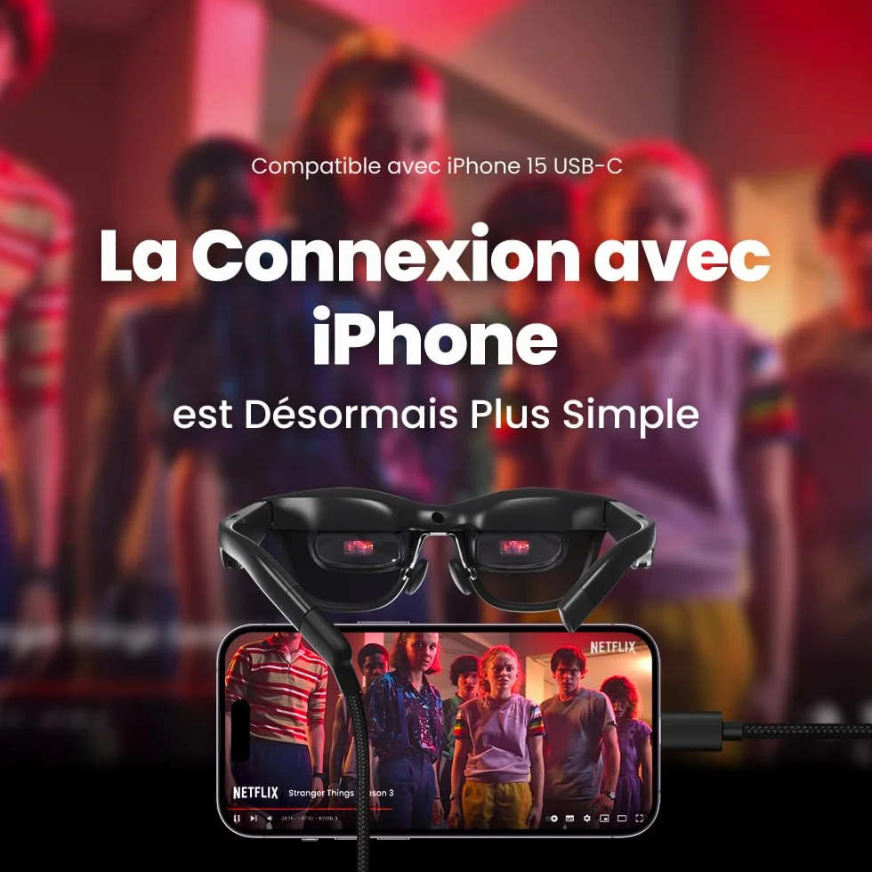 XREAL Air 2 AR Lunettes, Lunettes XR avec Écran Portable Jusqu'à 330", 72g 120Hz 1080P, Compatibles avec iPhone 17/16/15, Android(USB-C DP Uniquement),SteamDeck,ROG Ally, PC/Mac, HDMI avec Adaptateur