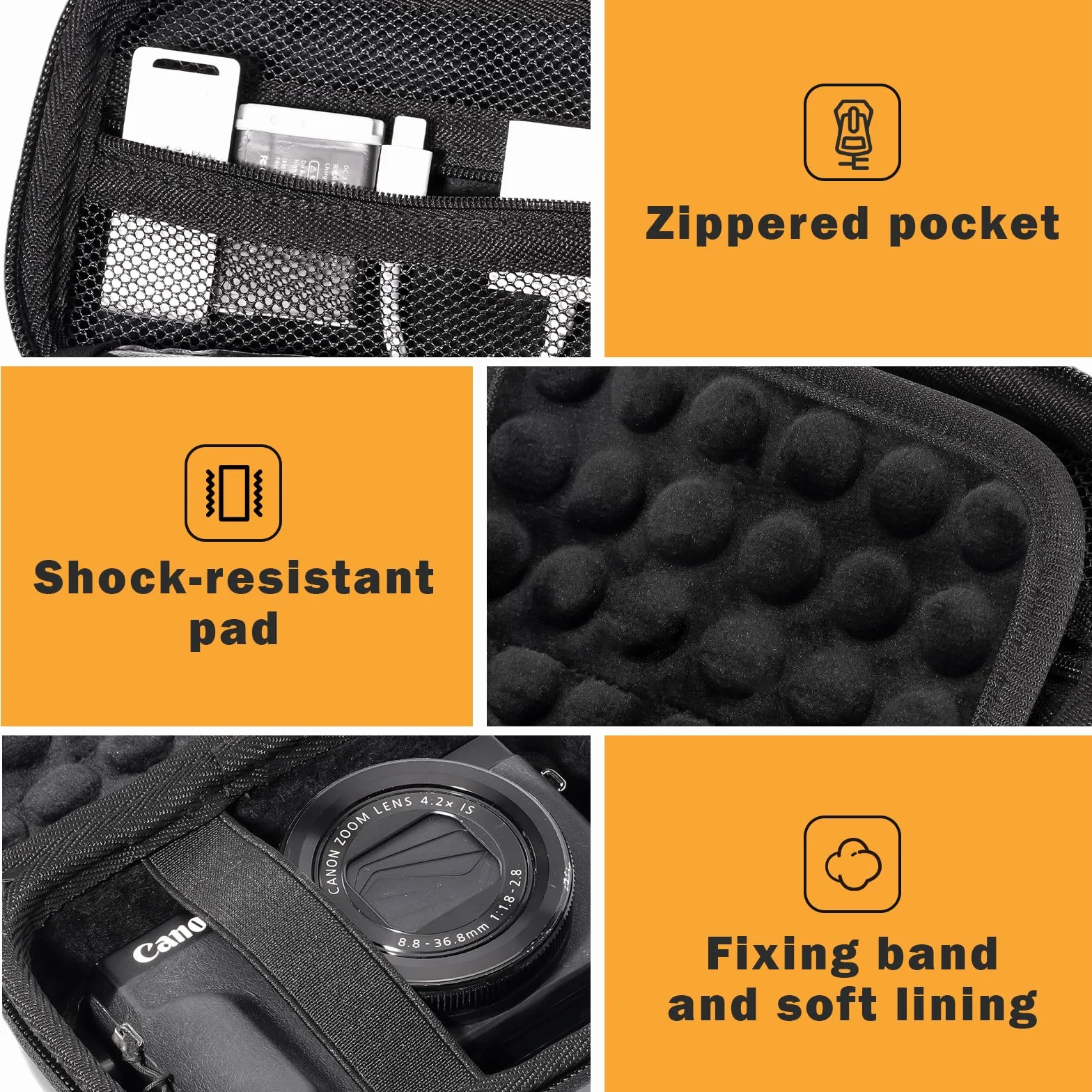 ProCase Étui pour Appareil Photo Canon G7X Mark III/II, SX740 HS, Sony ZV‑1F, Ricoh GR III, Lumix TZ99, Kodak WPZ2, Sacoche de Transport pour Caméra Numérique -Noir