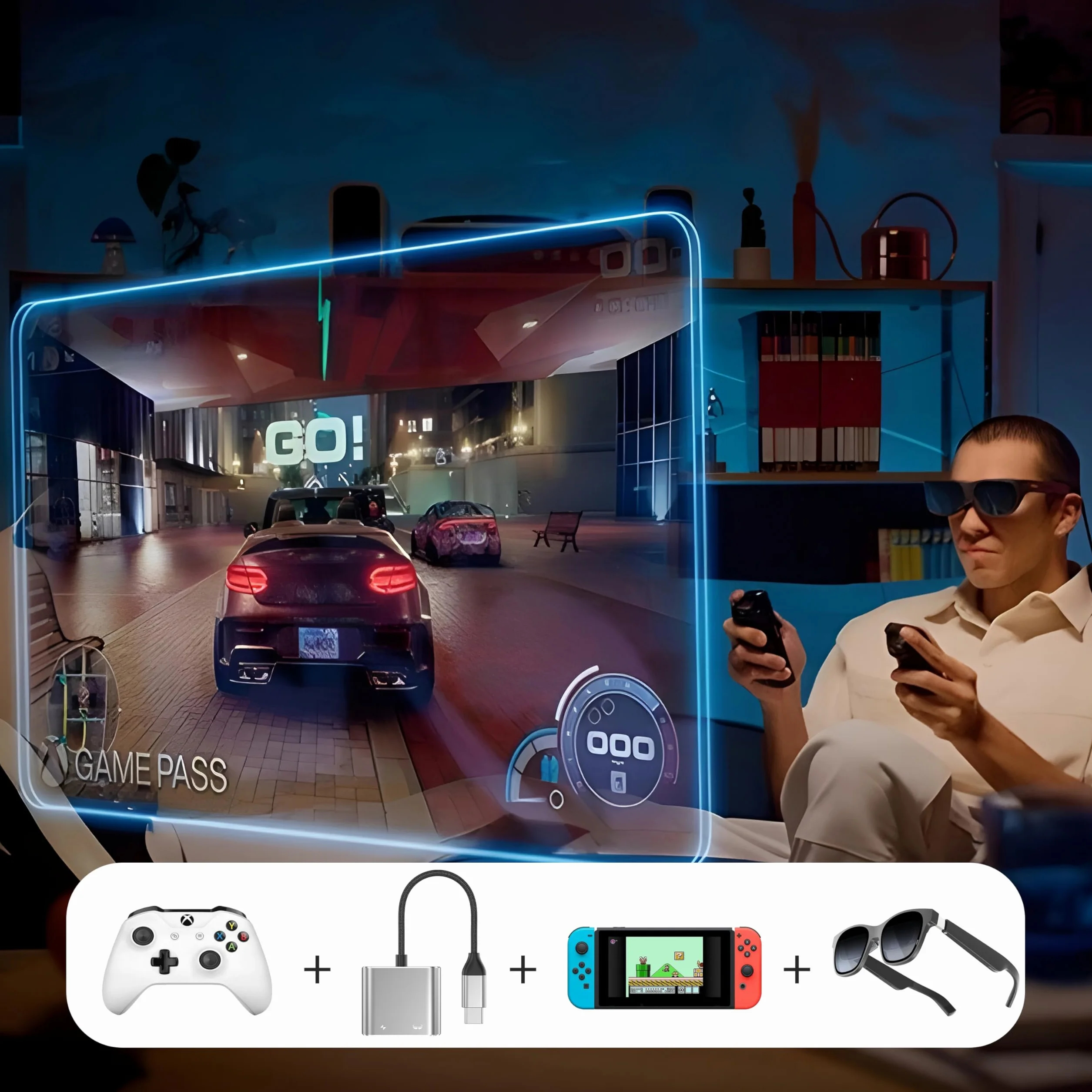 Adaptateur de Lunettes USB-C vers AR, Chargement et Jeu, Compatible avec Charge Rapide PD de 100W pour iPhone 17-15, Switch OLED, Steam Deck&Viture/Rokid/Xreal/RayNeo AR 1080P 120 Hz/4K 60Hz