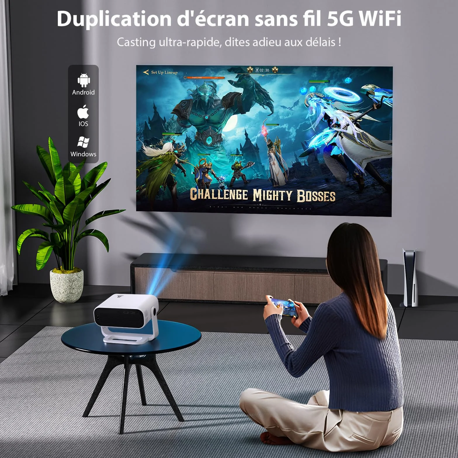 Videoprojecteur Intelligent 1080P Natif 4K WiFi 6 Bluetooth 5.2 210ANSI Correction Trapézoïdale Automatique Focus Électronique