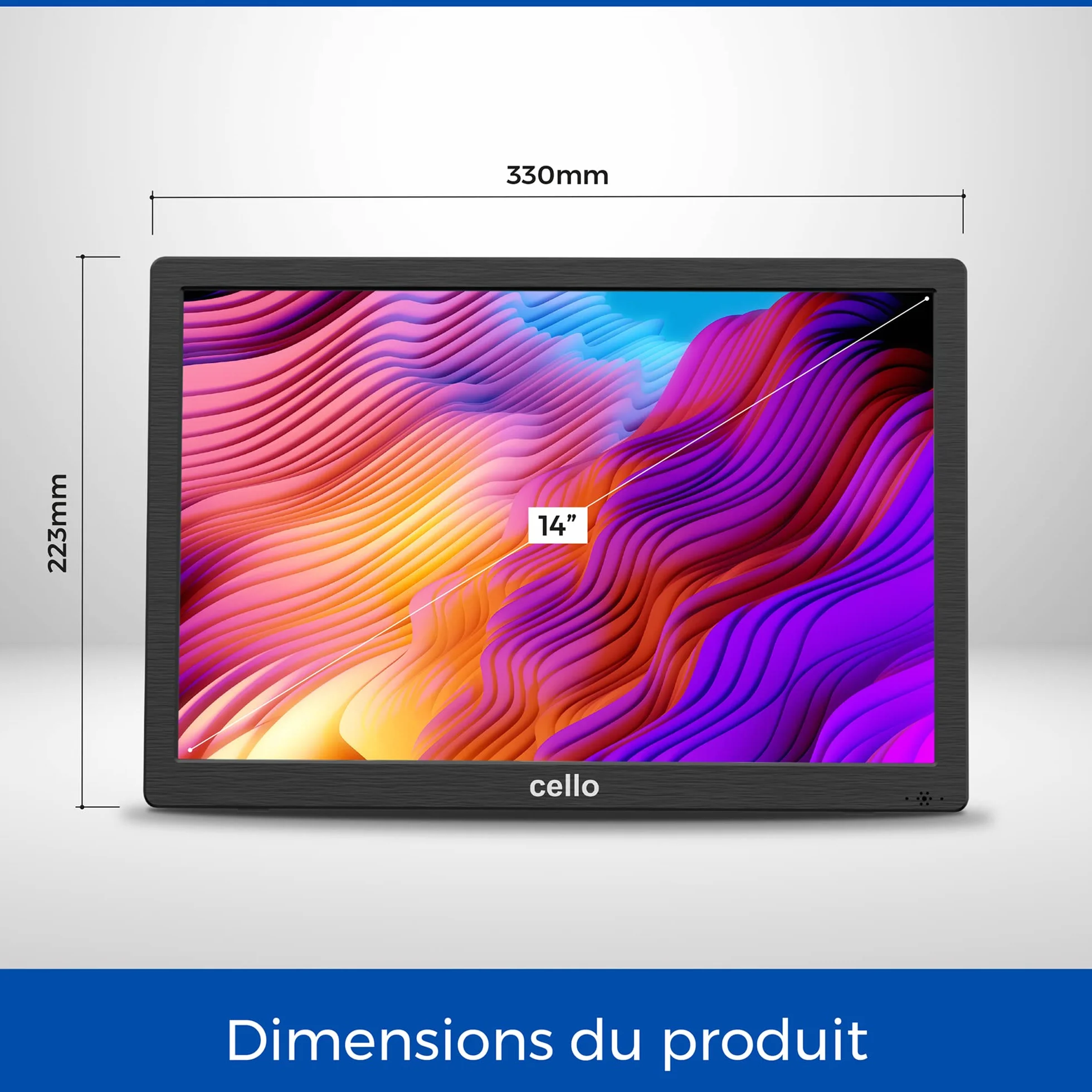 Téléviseur de voyage Cello 14 pouces 12volts, avec batterie intégrée, câble d'alimentation et chargeur de voiture : avec HDMI, USB, fente micro-SD et prise casque : parfait pour les véhicules à moteur