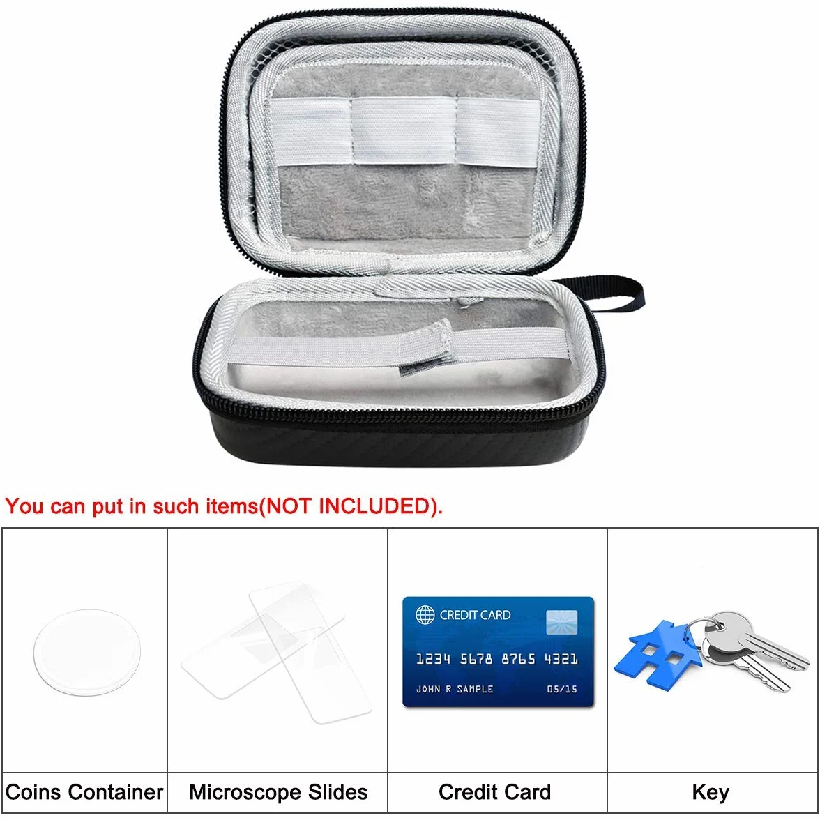 Jiusion Étui Rigide pour Carson Microscope de Poche MicroBrite Plus (MM-300 ou MM-300MU) et MicroFlip (MP-250 ou MP-250MU) Rangement de Voyage Comprenant Mousqueton et Sangle