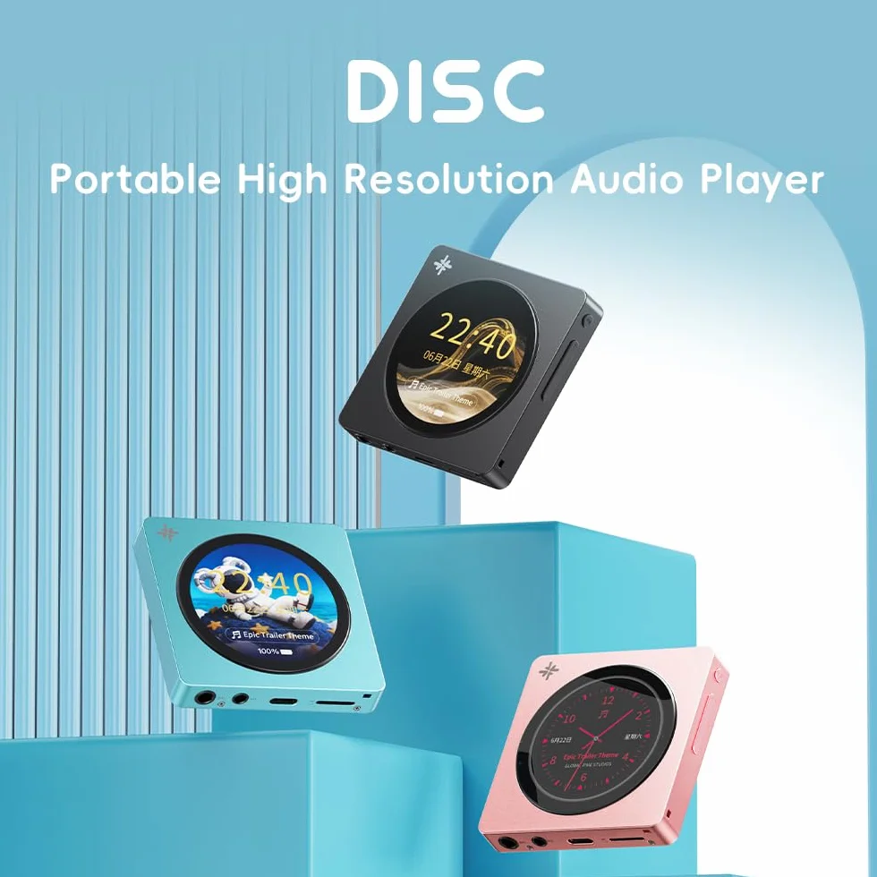 FIIO DISC Lecteur de musique HiFi portable, double DAC numérique avec sorties 3,5 mm et 4,4 mm, Bluetooth 5.4 LDAC, écran tactile (bleu)