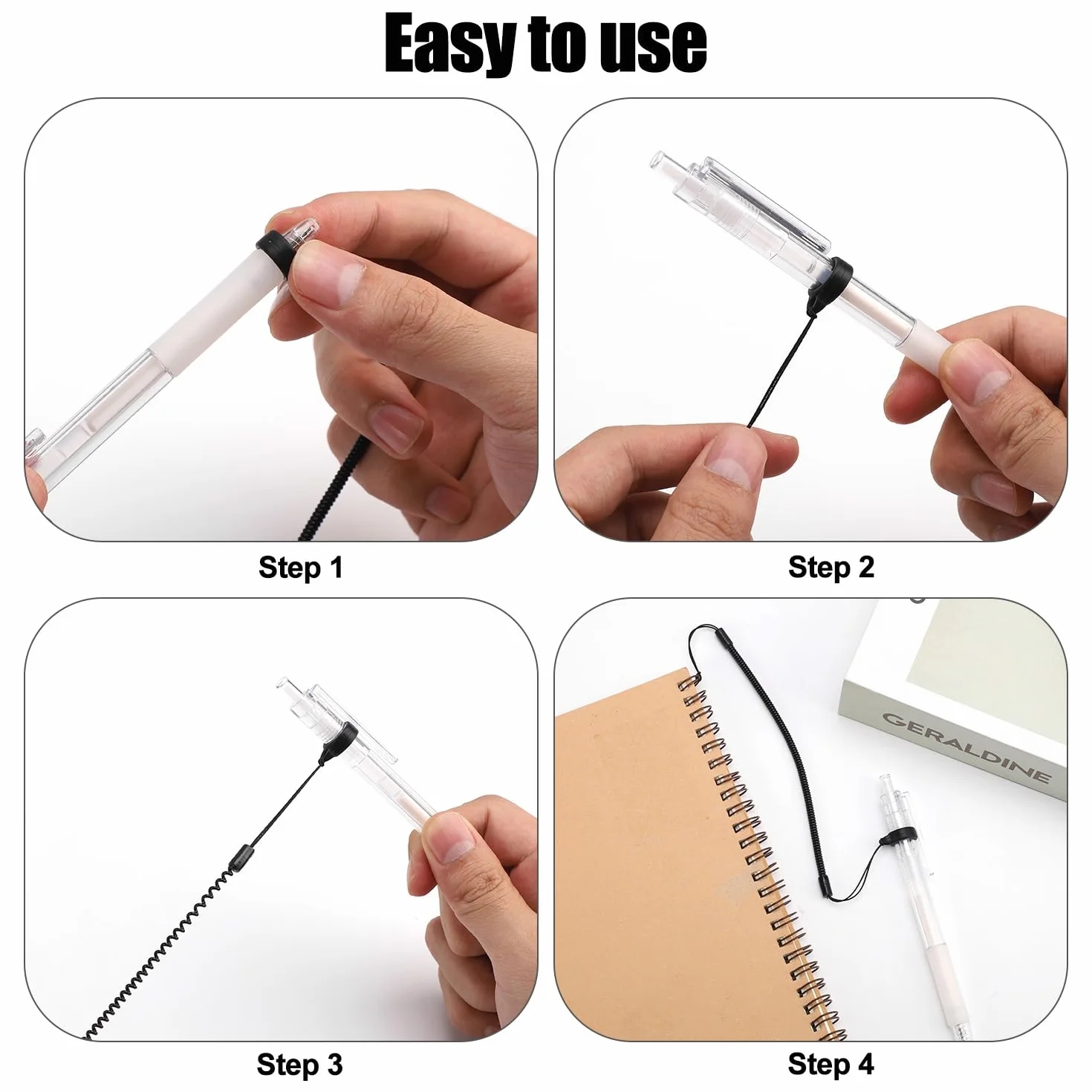 Lot de 5 cordons élastiques en silicone rétractables pour stylet tactile anti-perte de tablette stylo spirale vers attache stylo à dessin à écran tactile