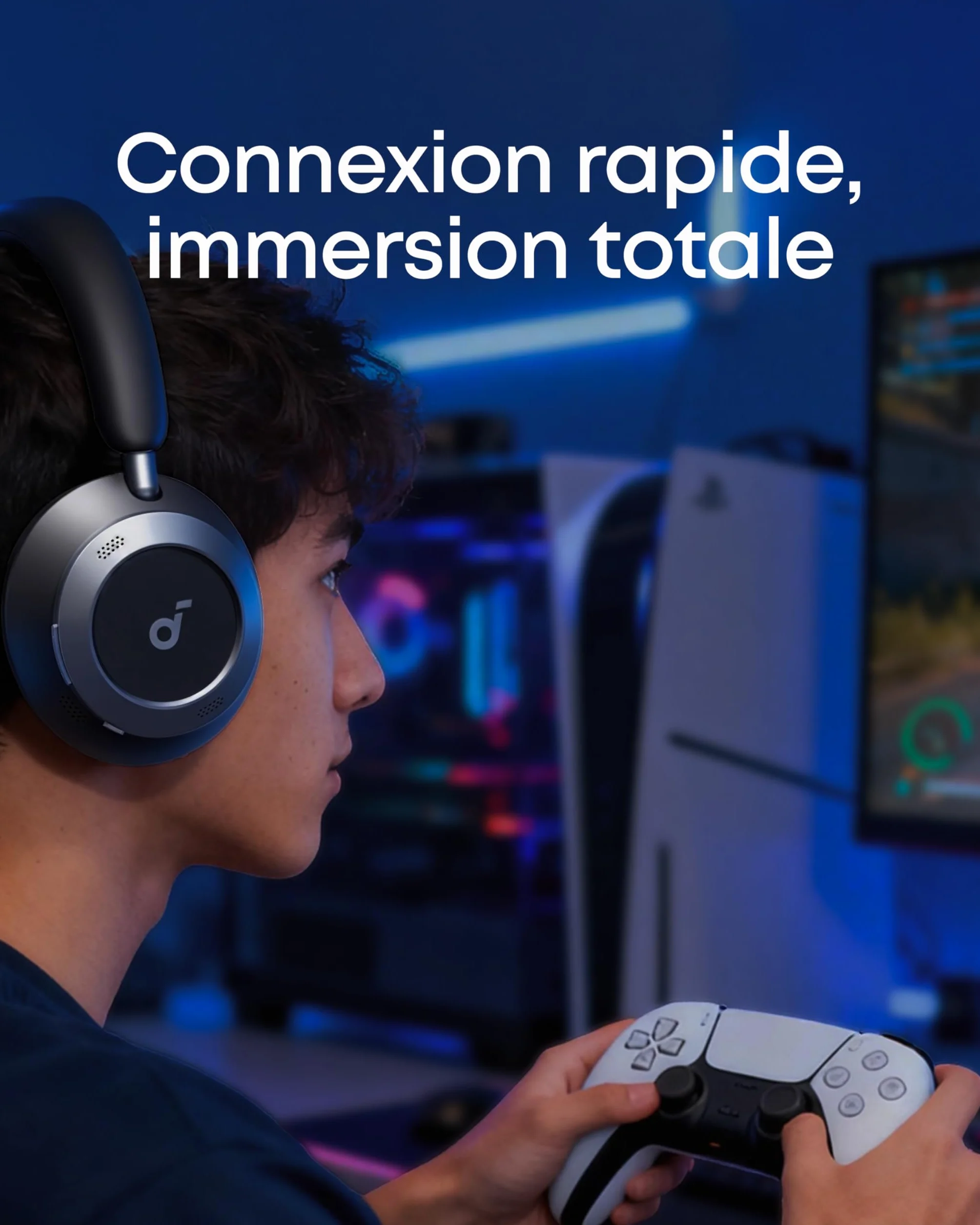 Soundcore Space One Pro d'Anker, Casque Bluetooth sans Fil avec Réduction de Bruit Adaptatif et 6 micros, Design Super Pliable, Autonomie 60h, Chargement Ultra-Rapide, H-Res Wireless Audio avec LDAC