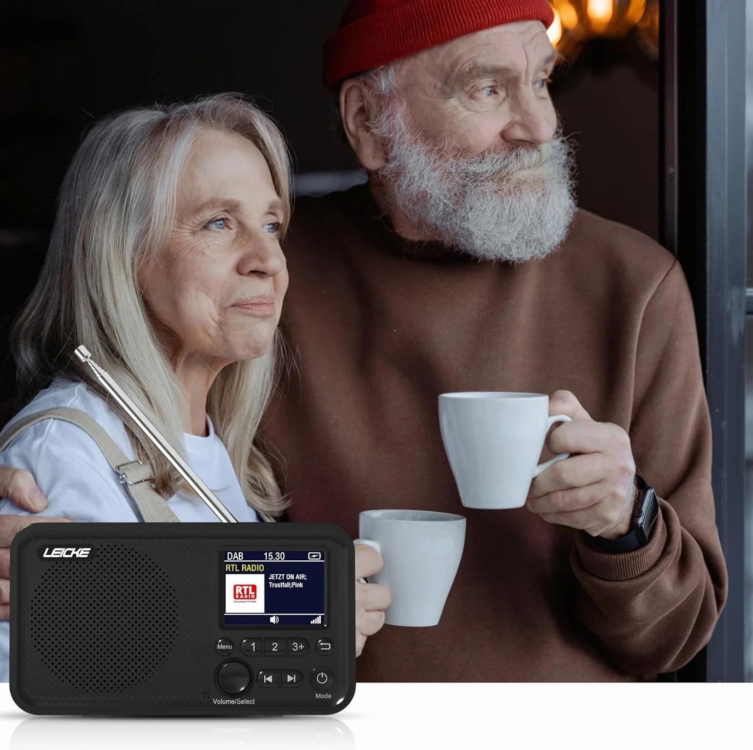 LEICKE Radio Portable avec Bluetooth 5.0 | Radio Dab/Dab+ et FM, écran Couleur 2,4", 80 préréglages, Radio de Cuisine avec câble ou Batterie de 2000mAh, Connexion MicroSD/TF/AUX, Fonctions d'alarme