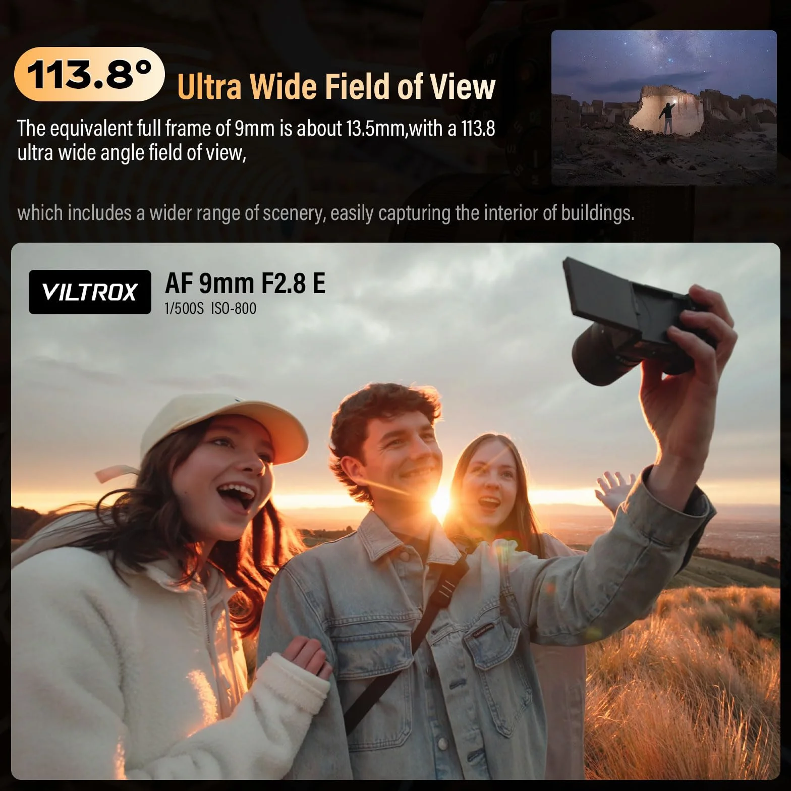 VILTROX 9mm F2.8 à Monture E Objectif pour Sony E APS-C Objectif Ultra Grand Angle Autofocus pour Sony ZV-E10 ZV-E10II A6600 A6500 A6400 A6000 FX30 A7IV A7III A7RV
