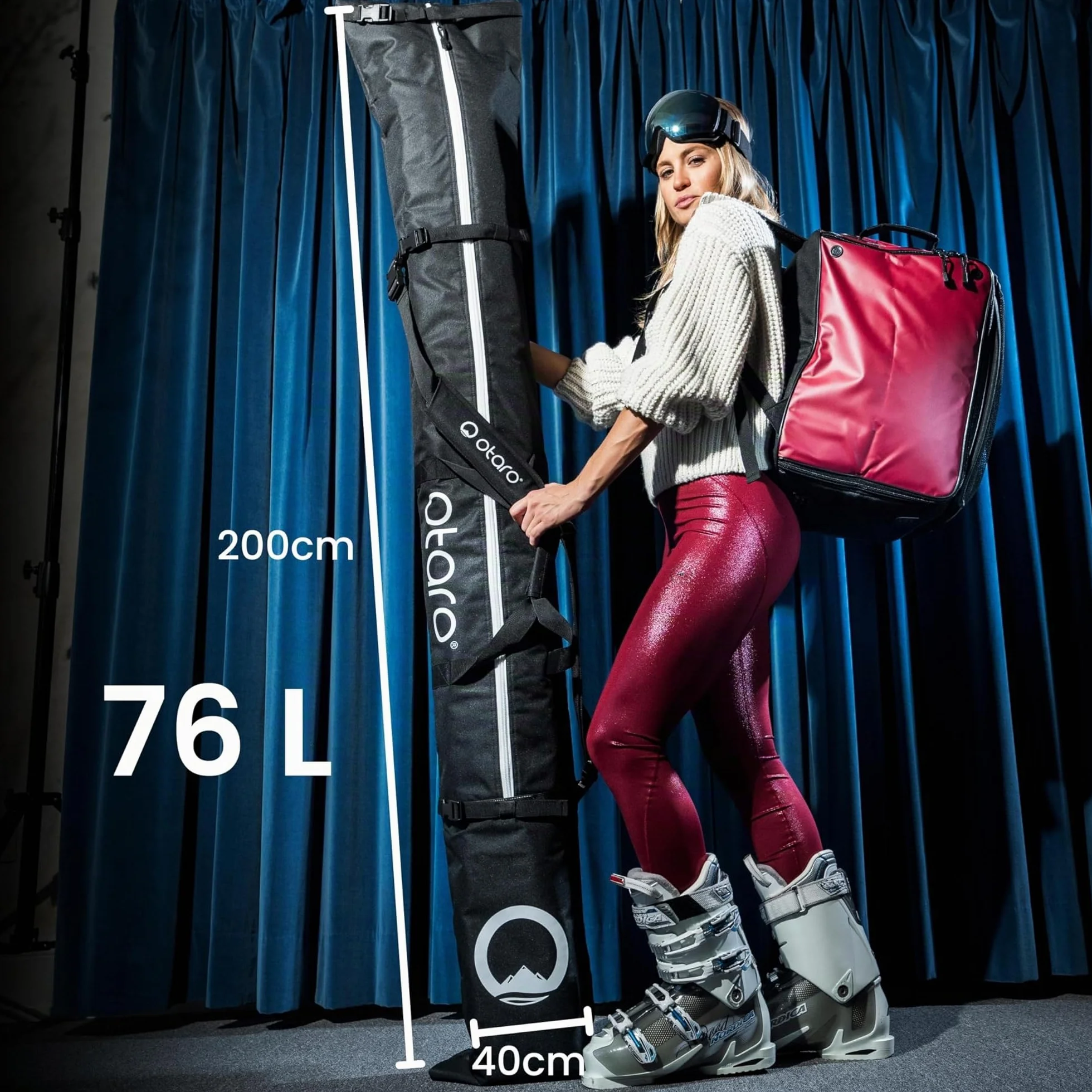 Otaro Housse de Ski réglable Hydrofuge pour 1 et 2 Paires Sac de Skis