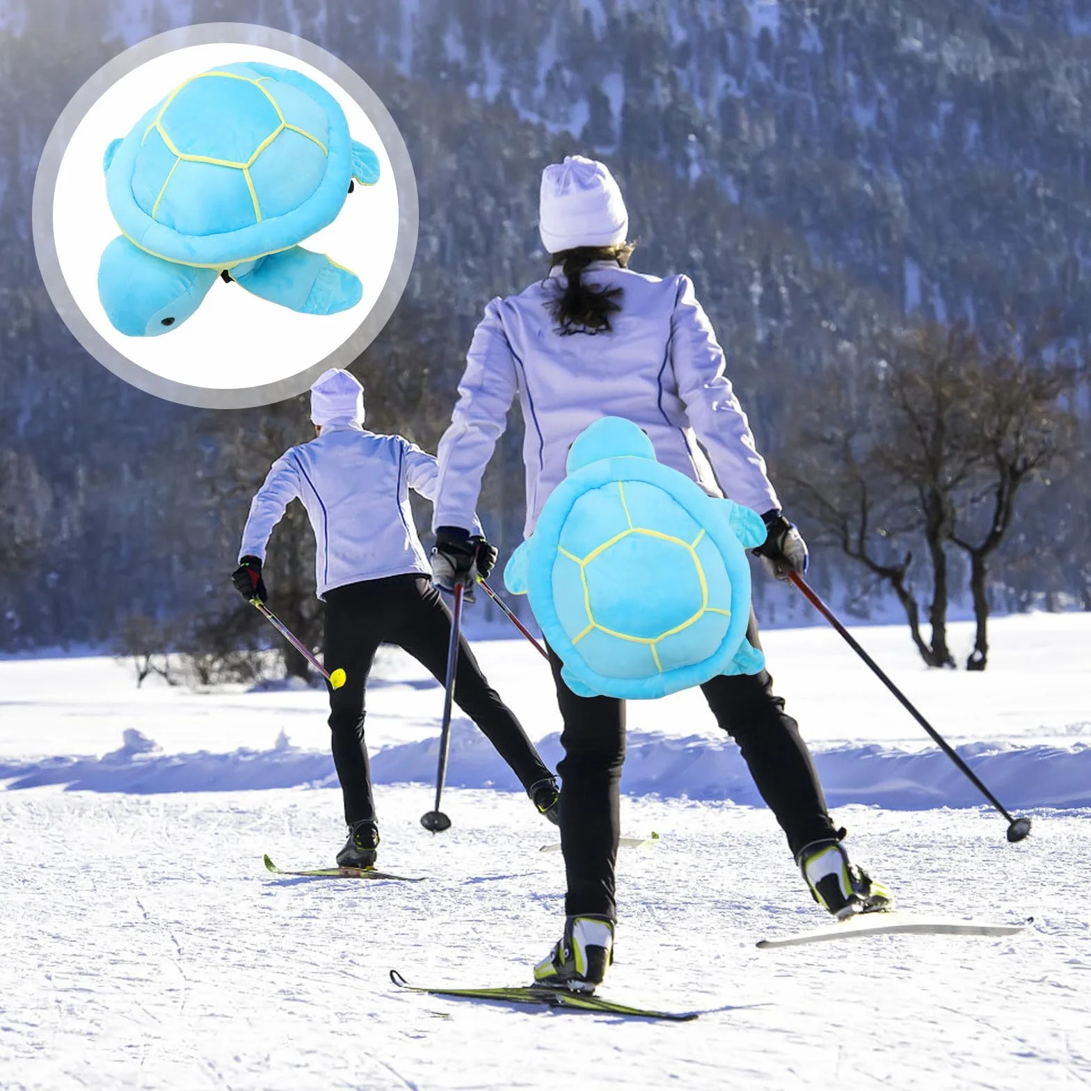 Coussin de Protection des Hanches en Peluche Motif Tortue Bleu, Adulte 100-200 Kg, Ski et Roller