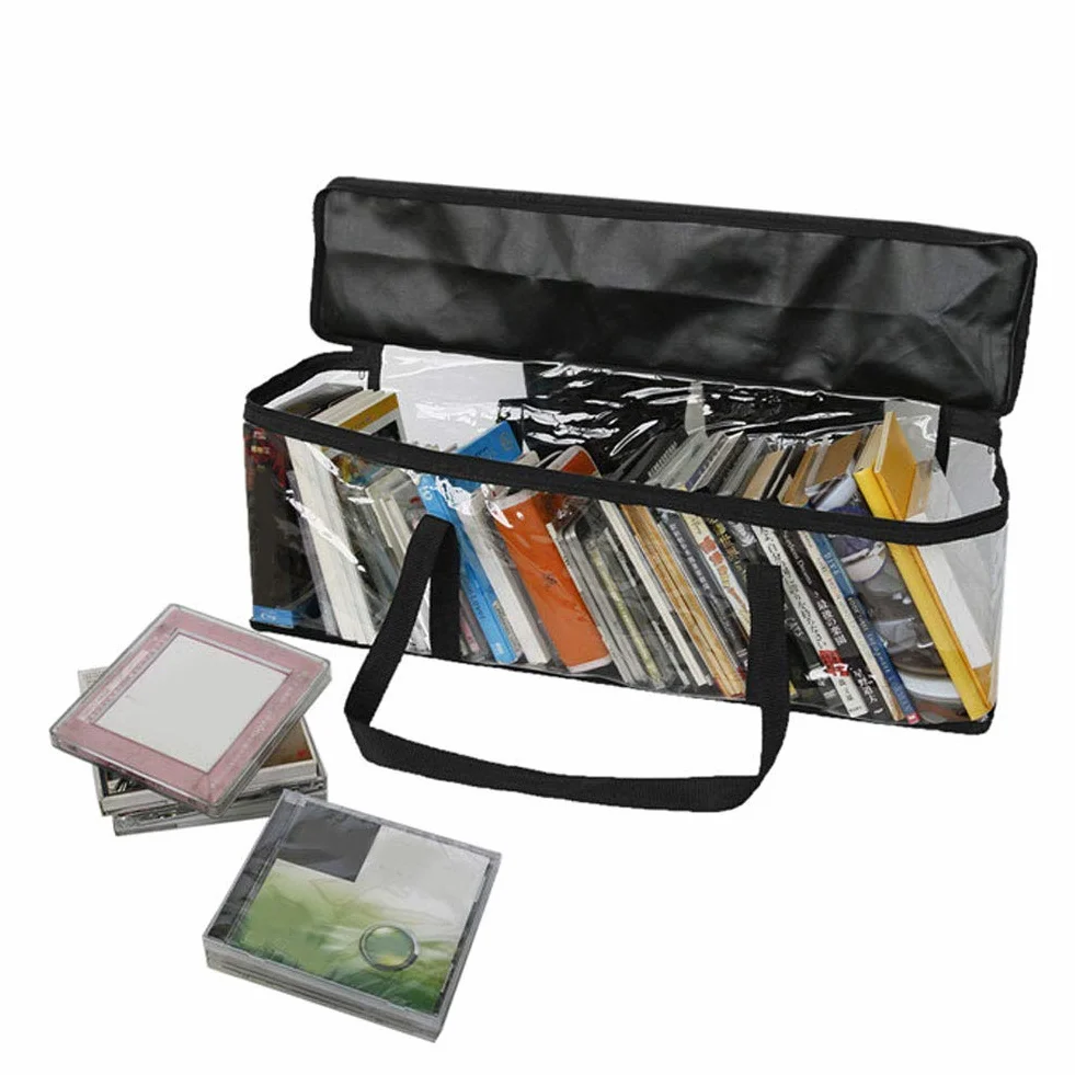 61x14x22cm Sacs de Rangement en Tissu Oxford PVC, Étui Transparent Grande Capacité avec Poignées Renforcées, Organisateur Portable pour Transport CD DVD Jeux Vidéo Livres Albums