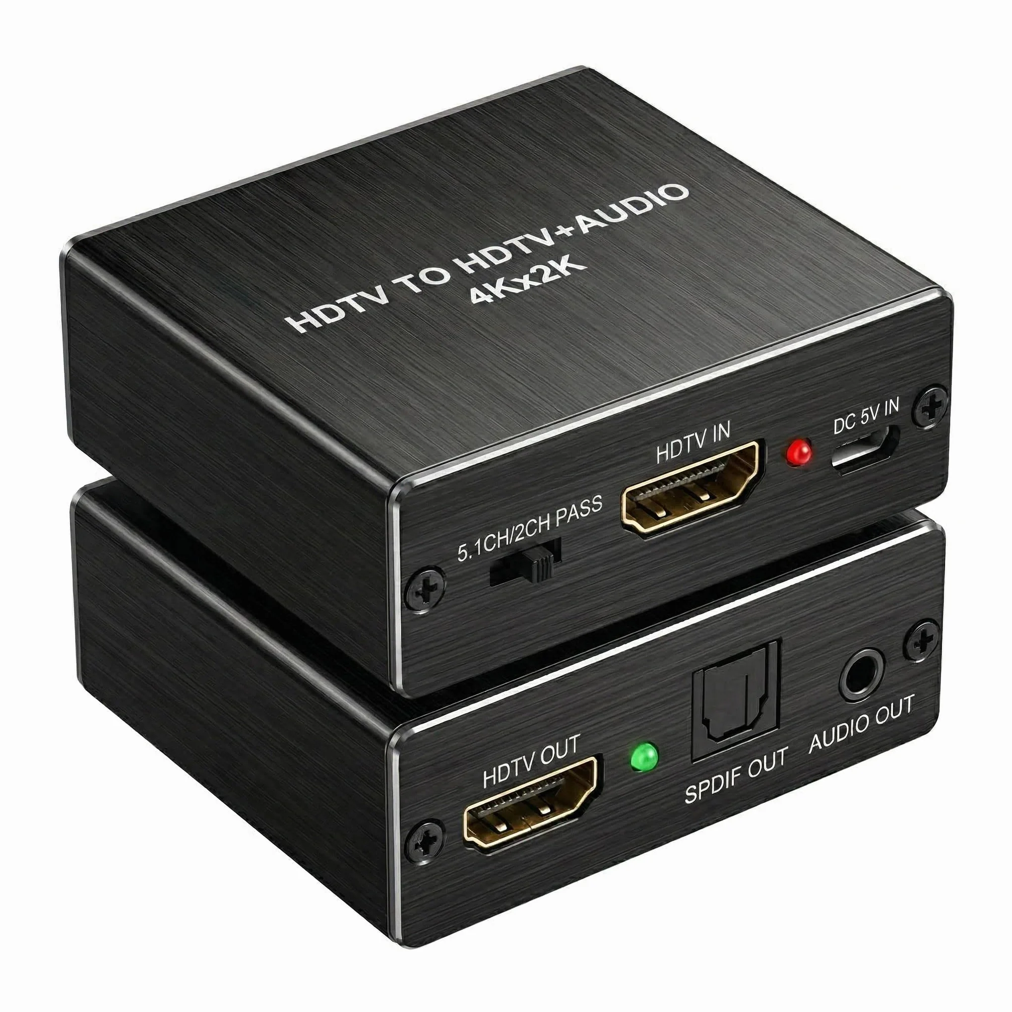 Extracteur Audio HDMI 4K Convertisseur vers Optique Spdif Toslink + Jack 3.5mm Stéréo, Adaptateur Splitter Audio Vidéo Séparateur de Son (3 Modes: Pass/2CH/5.1CH) pour PS5/PS4/Fire TV/Ampli