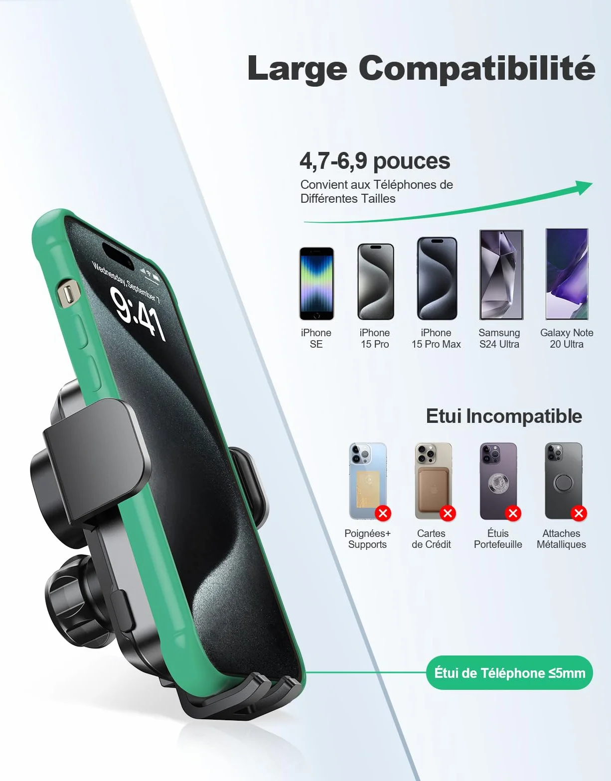 Glangeh 15W Support Telephone Voiture Induction, [Serrage Automatique] Chargeur Induction Voiture sans Fil Rapide [Ventouse Militaire], Compatible avec iPhone 17/16/15 Pro Max, Galaxy S24+/S23 Ultra
