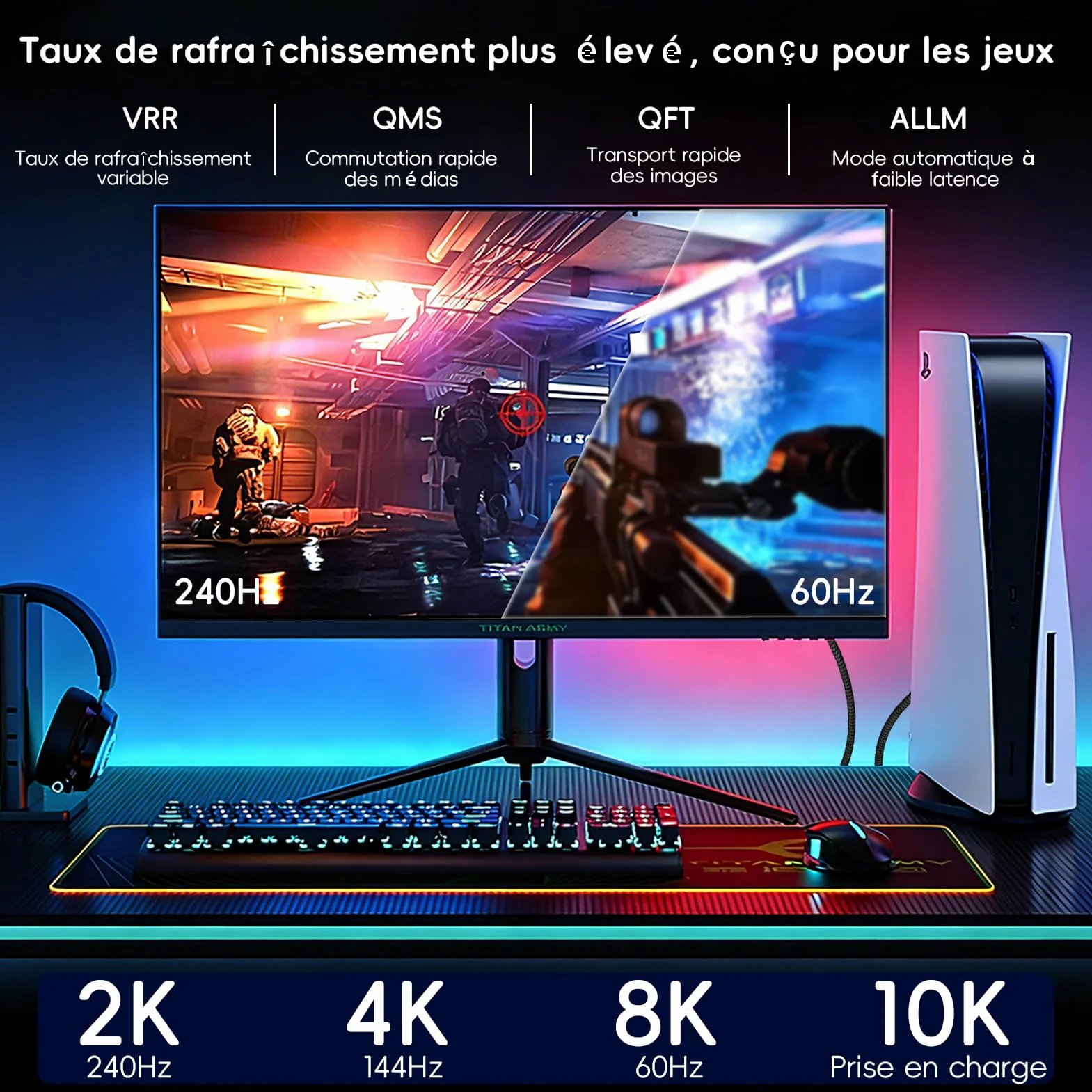 Câble HDMI 8K 1m HDMI 2.1 8K@60Hz 4K@120Hz 7680P Ultra Haute Vitesse HDR10 eARC HDCP2.2&2.3 Compatible PS5 X-Box HDTV