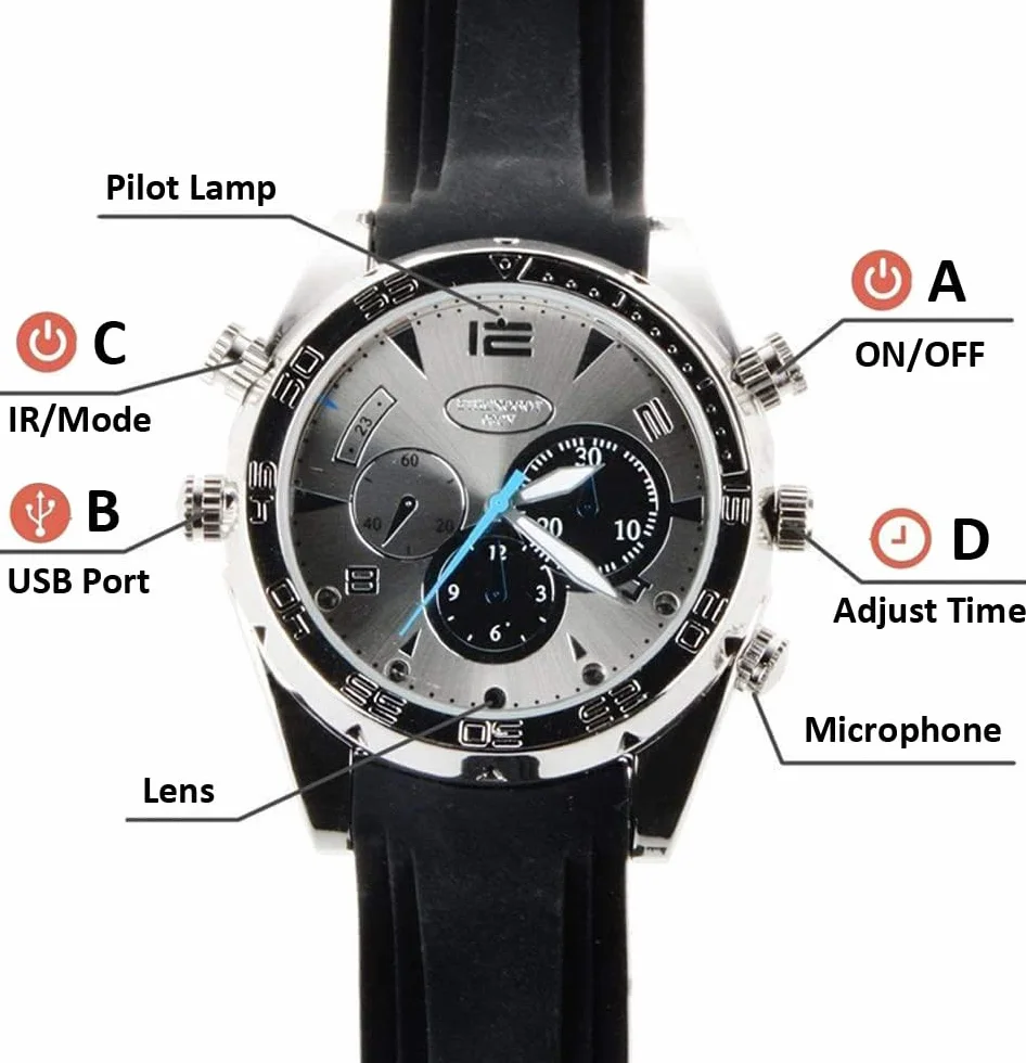 Petite DV Espion Caméra – Mini Cachée HD 1080P Montre Carte Mémoire 32G Intégrée Spy Cam(W5000)